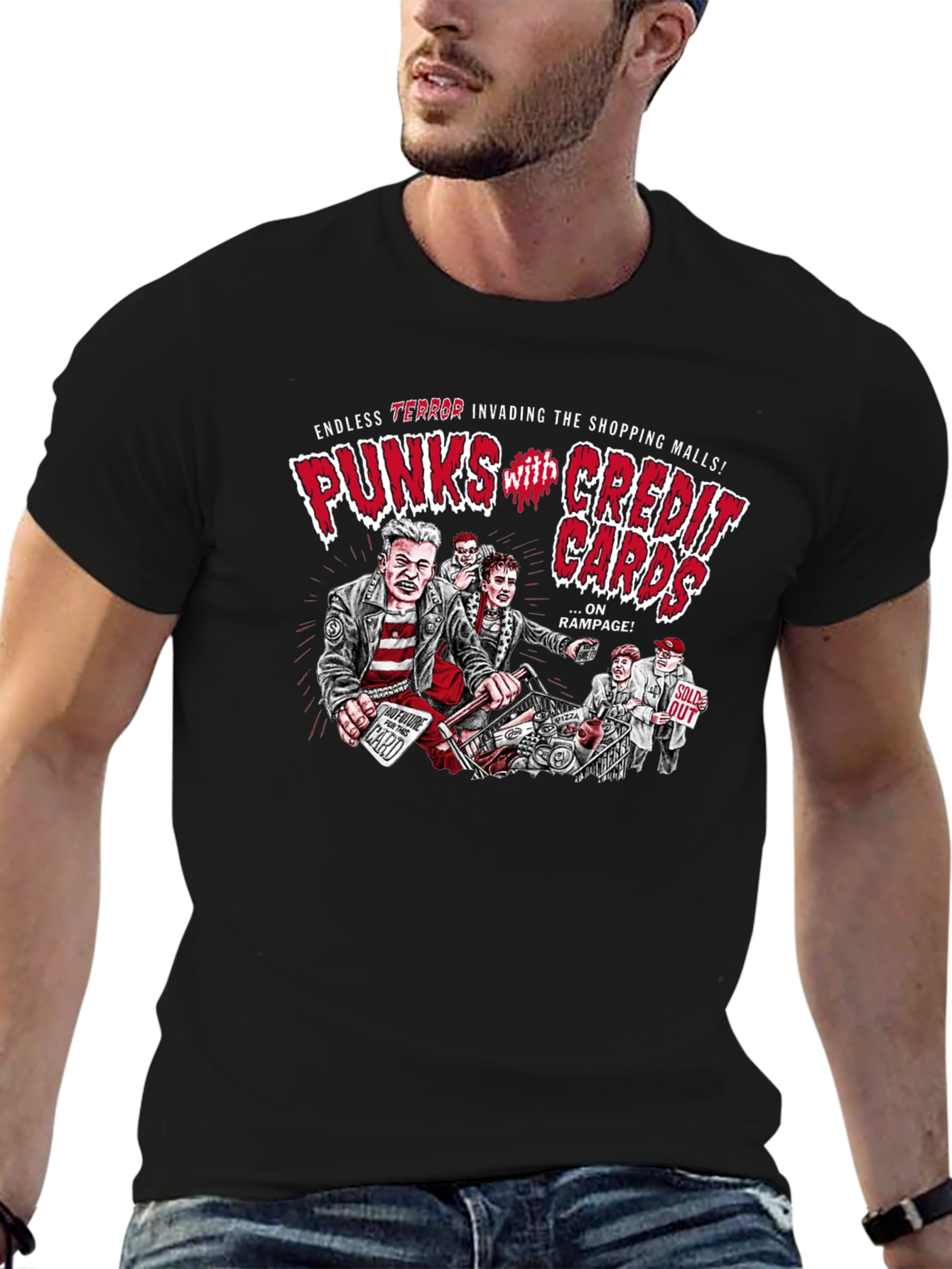 Puncks with Credit Cards Black T-Shirt