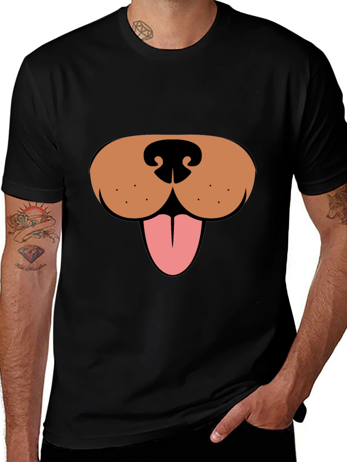 Funny Dog Face Graphic Tee - Black Casual T-Shirt