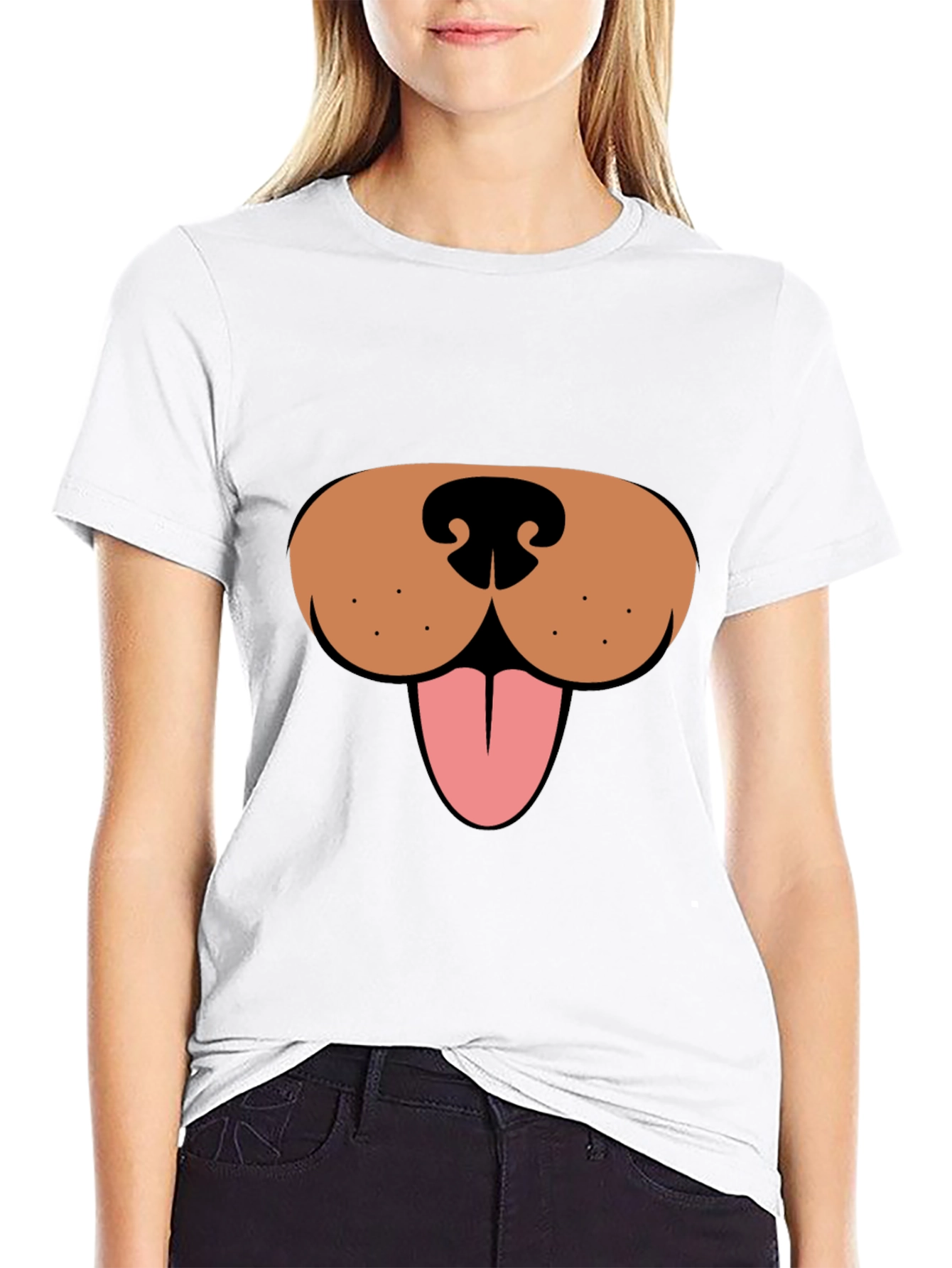 Funny Dog Face Graphic Tee - Black Casual T-Shirt