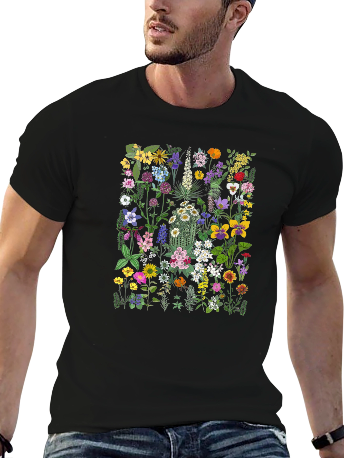 Floral Print Black T-Shirt
