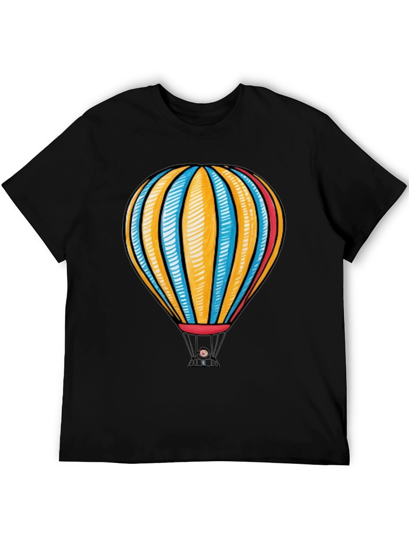 Hot Air Balloon Graphic Tee - Black Cotton T-Shirt