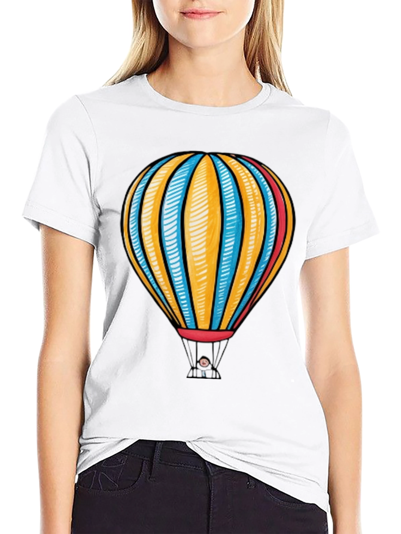 Hot Air Balloon Graphic Tee - Black Cotton T-Shirt