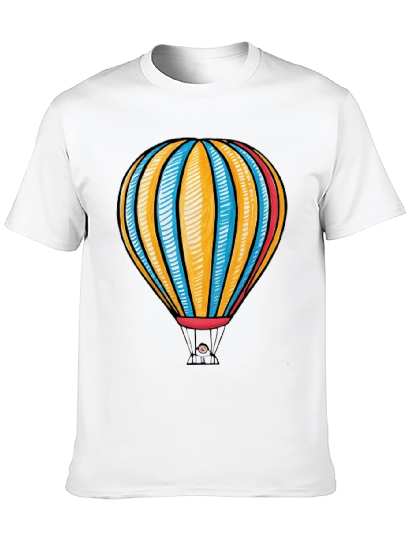 Hot Air Balloon Graphic Tee - Black Cotton T-Shirt