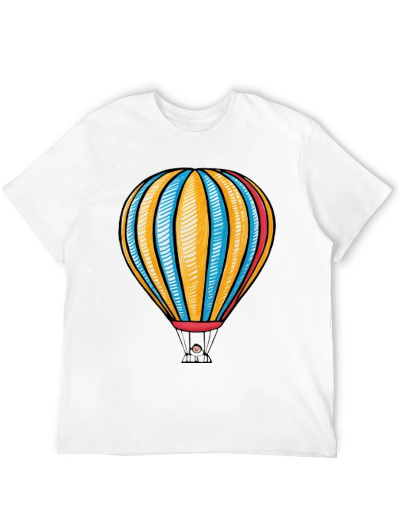Hot Air Balloon Graphic Tee - Black Cotton T-Shirt