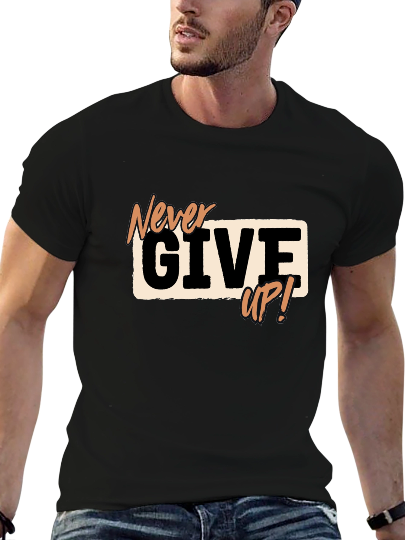 Never Give Up Black Graphic Tee - Motivational T-Shirt
