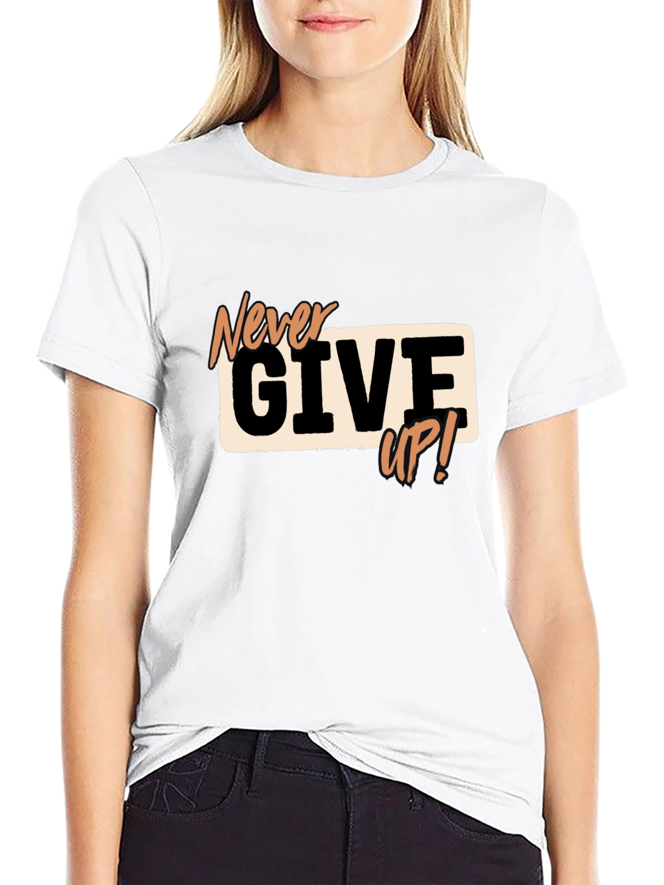 Never Give Up Black Graphic Tee - Motivational T-Shirt