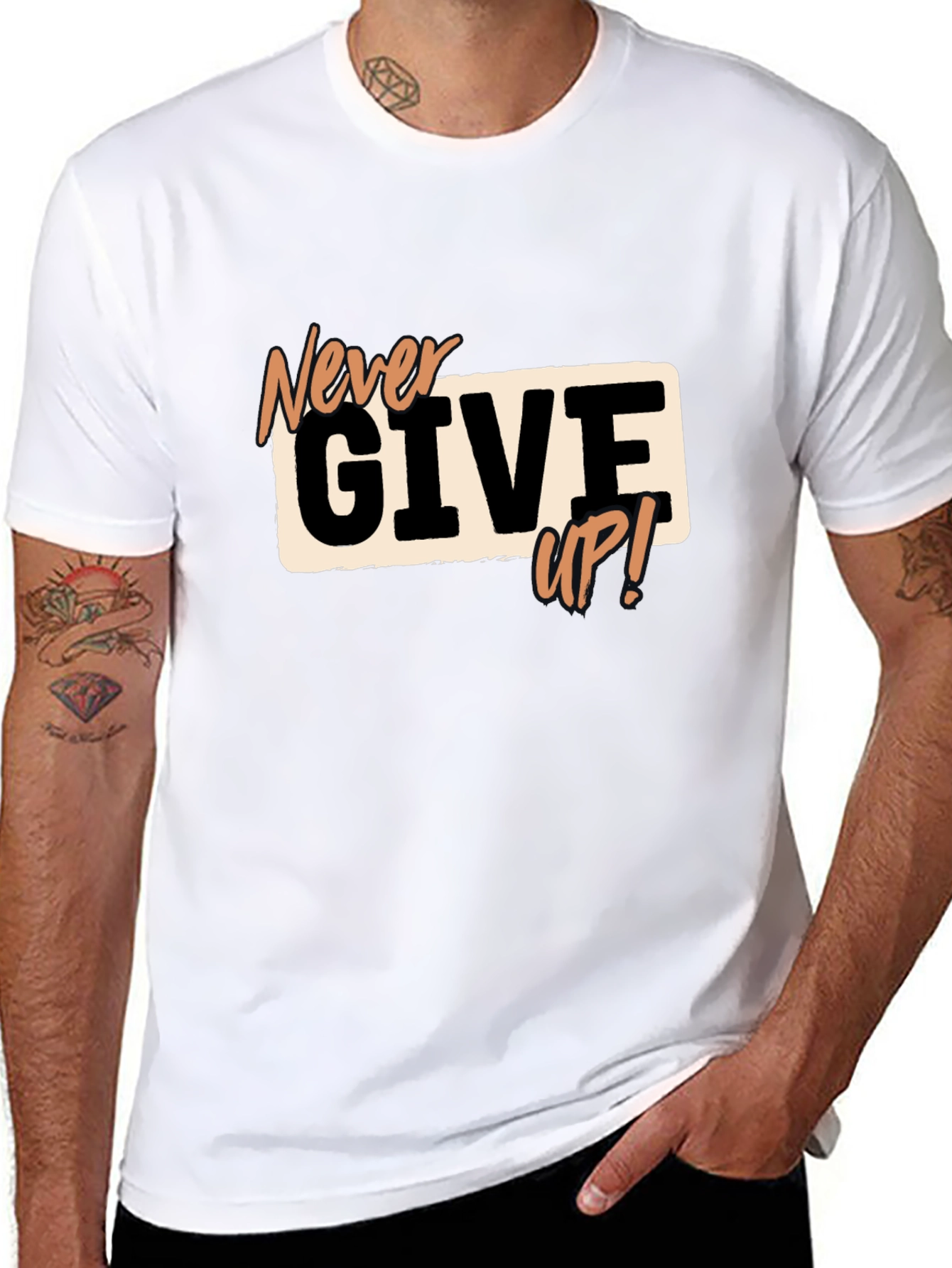 Never Give Up Black Graphic Tee - Motivational T-Shirt