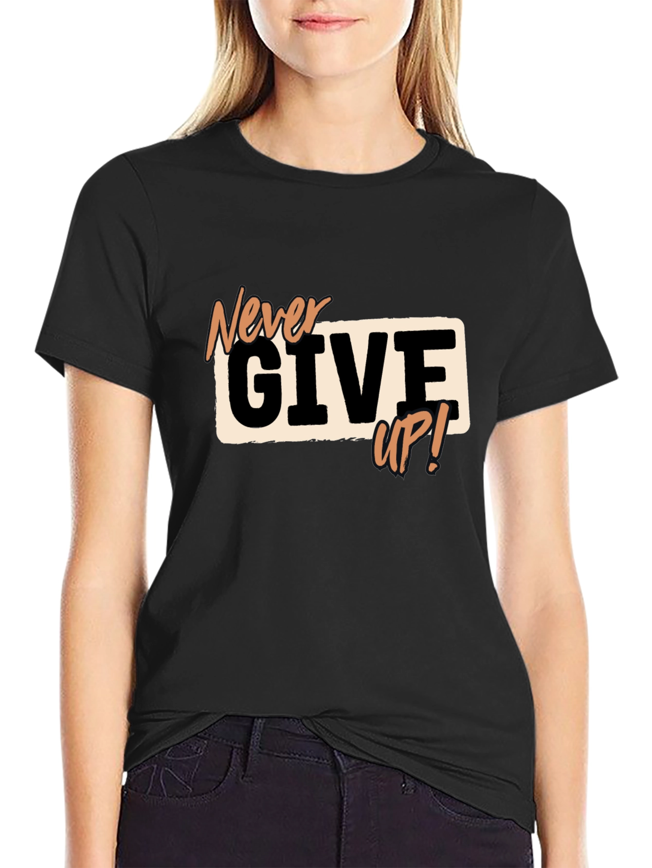 Never Give Up Black Graphic Tee - Motivational T-Shirt