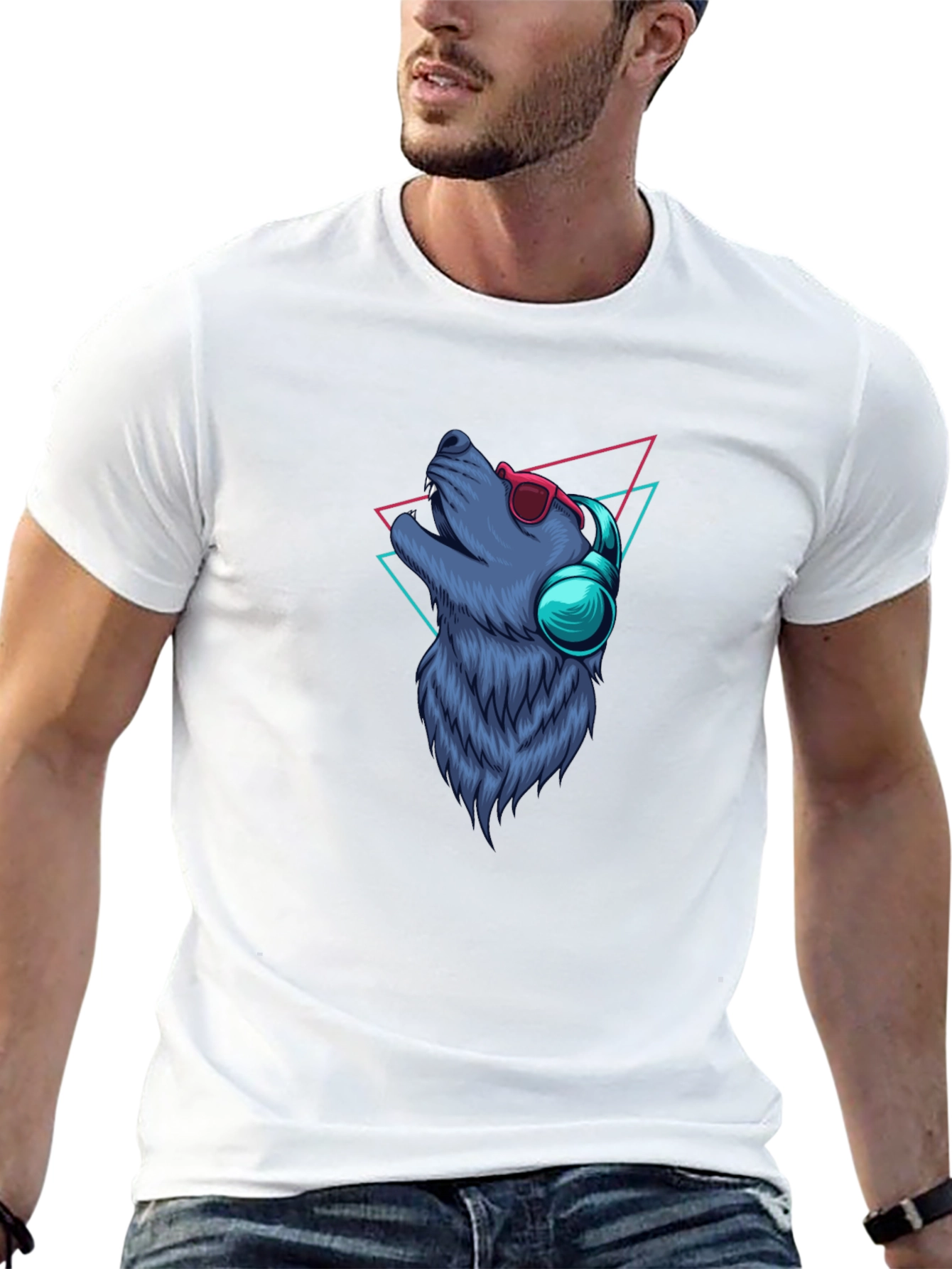 Wolf Graphic Tee - Cool Canine with Headphones