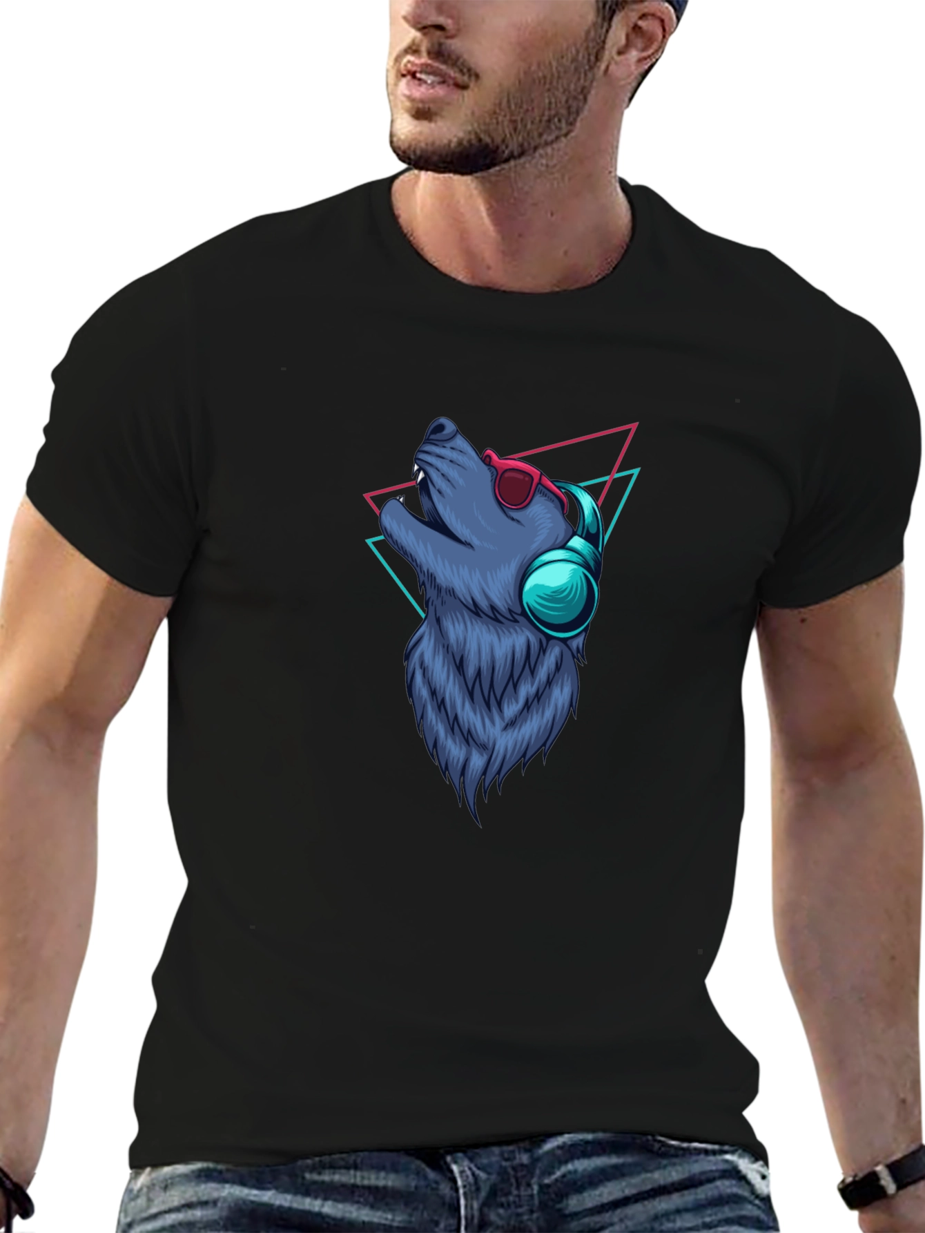 Wolf Graphic Tee - Cool Canine with Headphones
