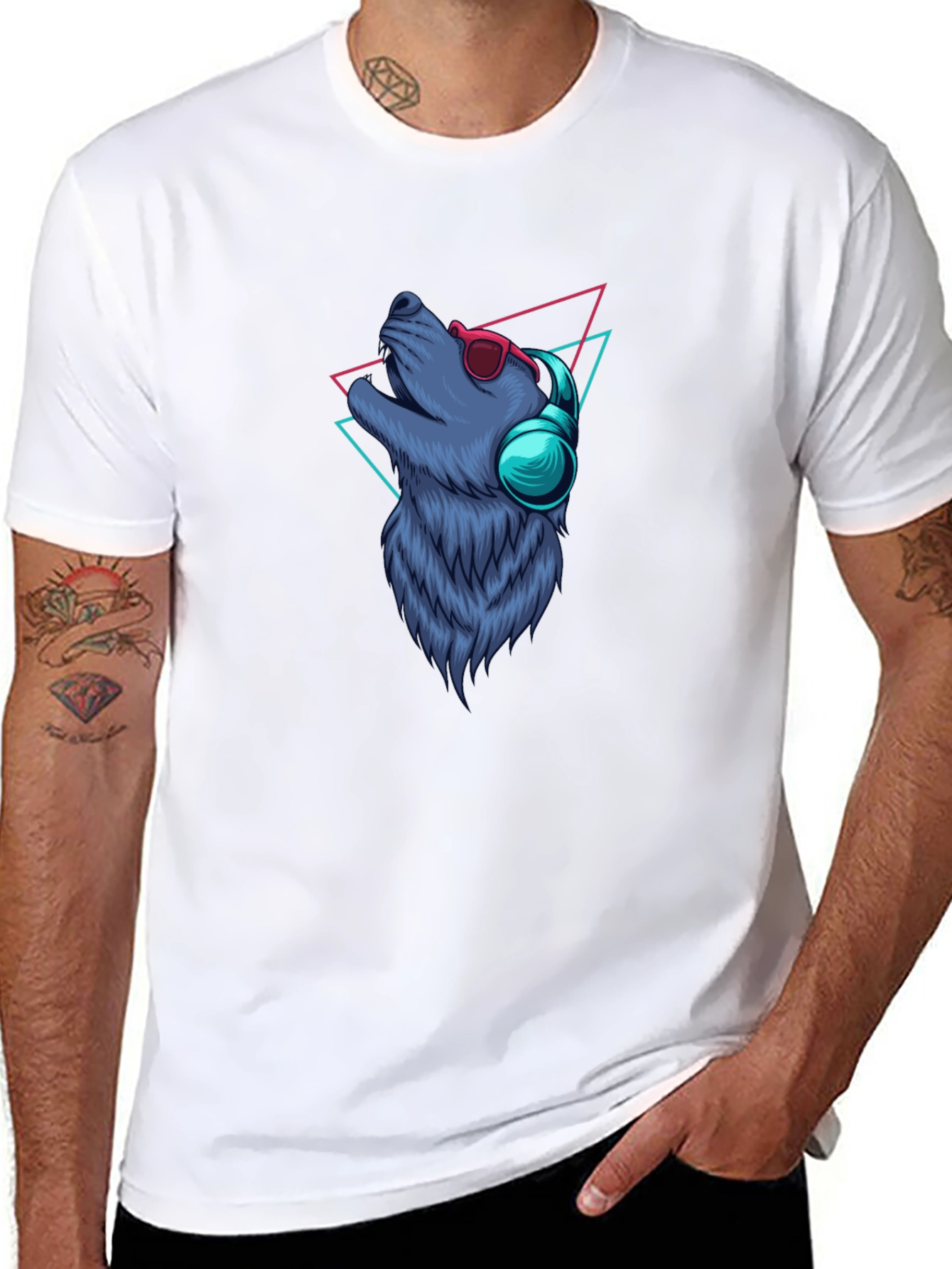 Wolf Graphic Tee - Cool Canine with Headphones