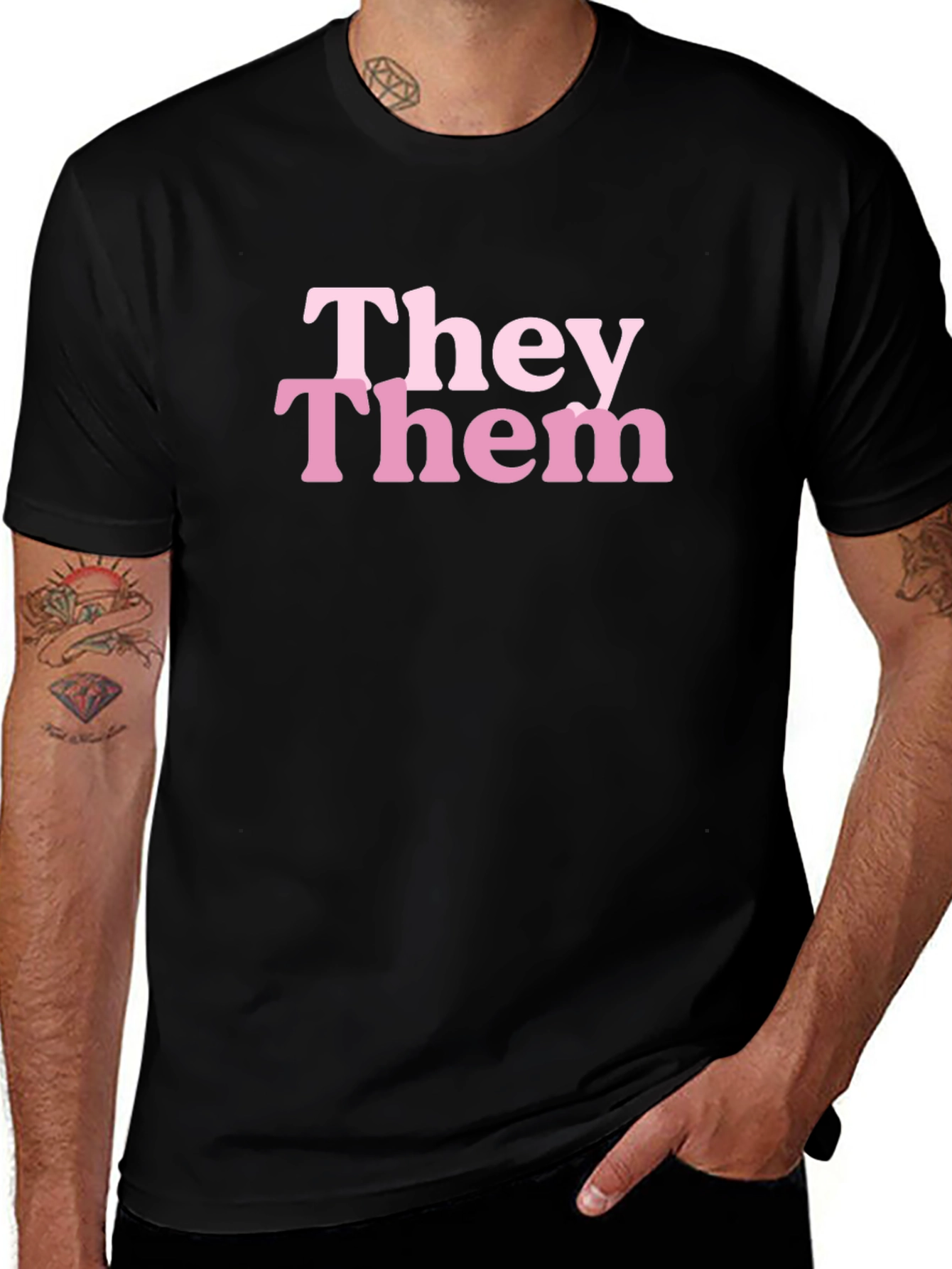 They Them Pronoun T-Shirt - Black Cotton Blend