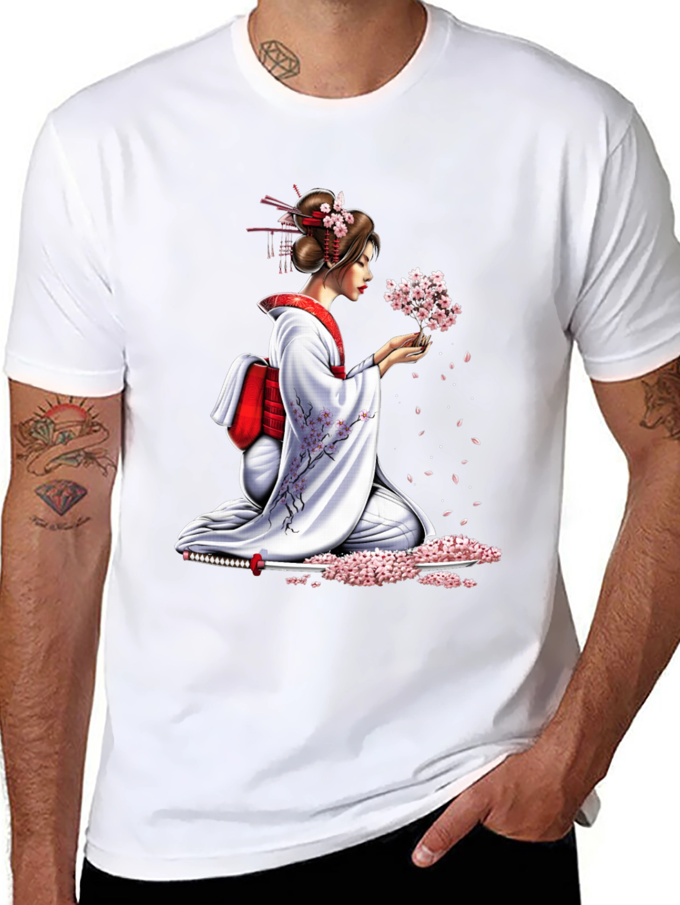 Geisha Cherry Blossom Graphic Tee - Unisex