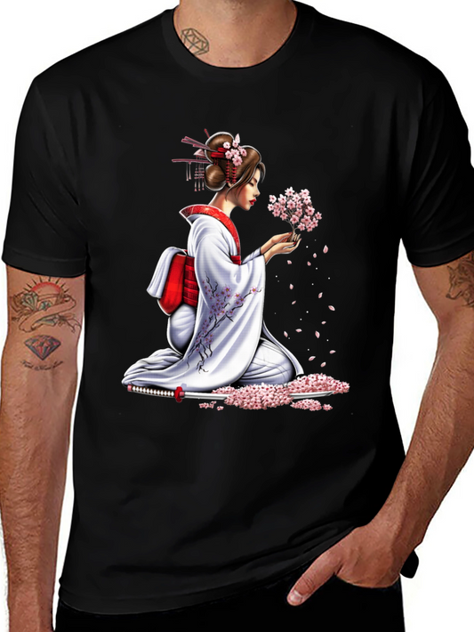 Geisha Cherry Blossom Graphic Tee - Unisex
