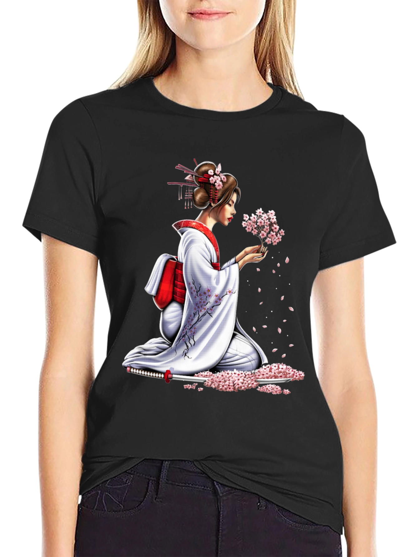 Geisha Cherry Blossom Graphic Tee - Unisex