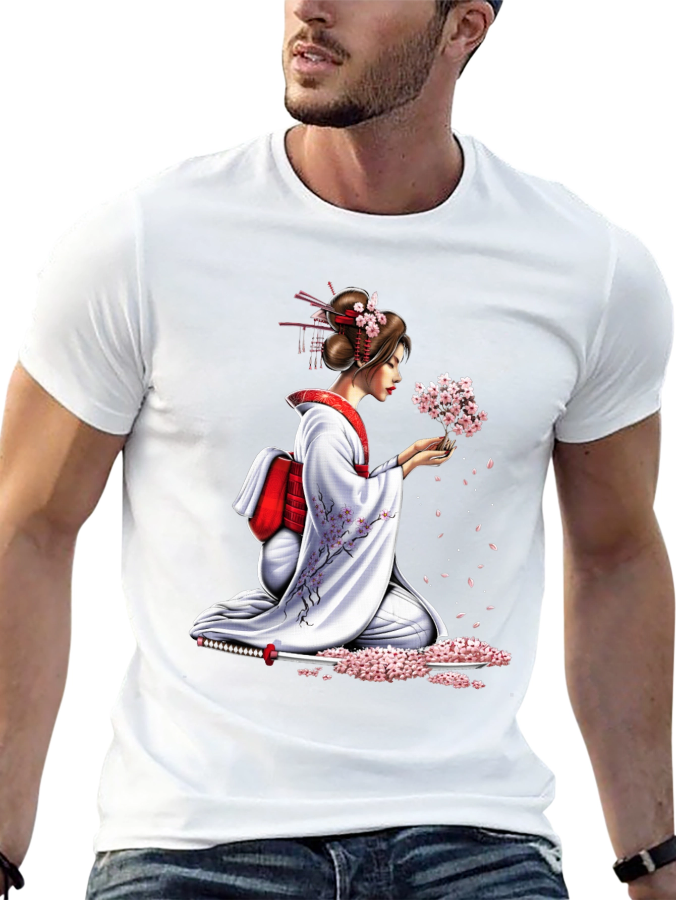 Geisha Cherry Blossom Graphic Tee - Unisex