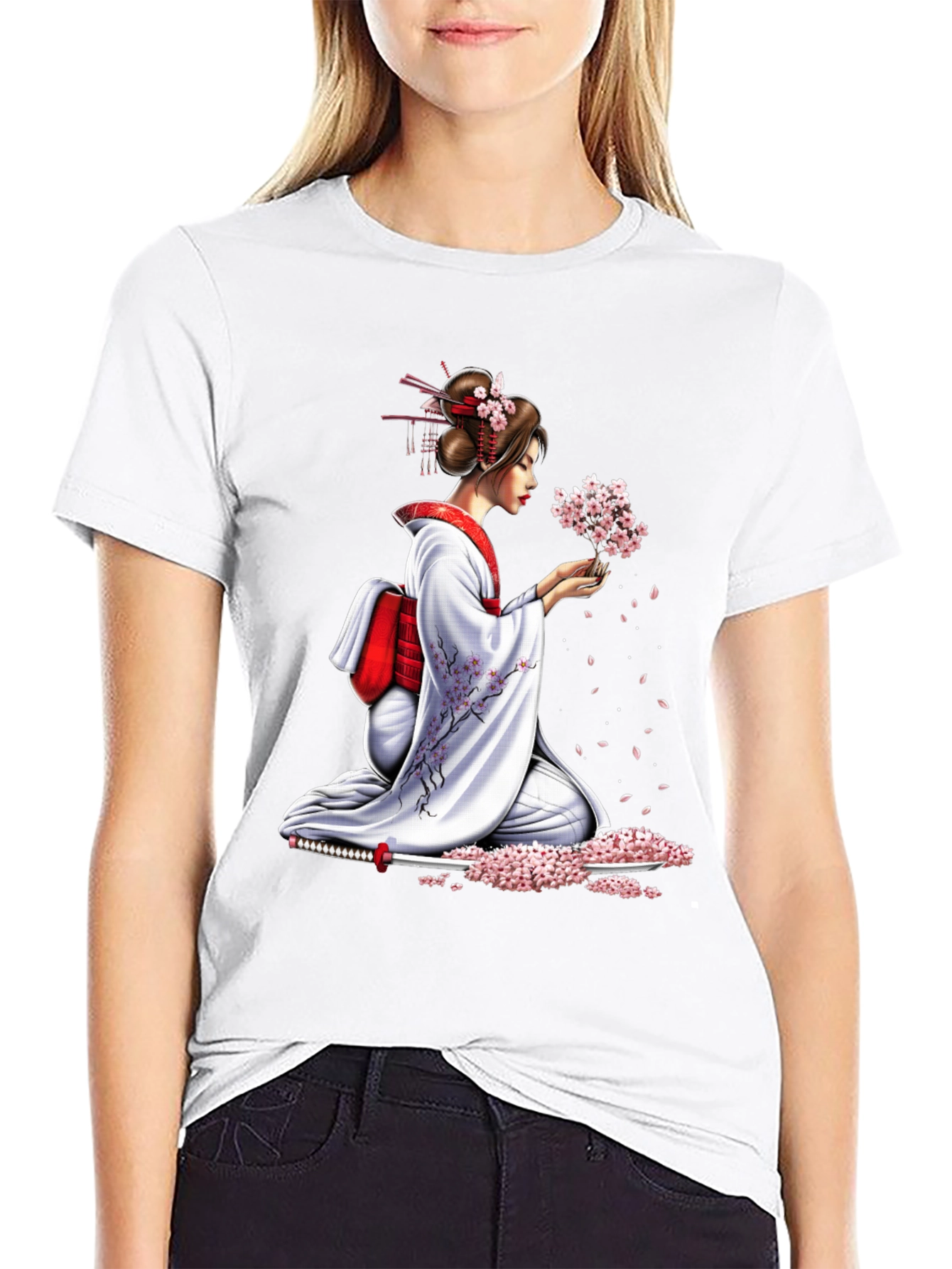 Geisha Cherry Blossom Graphic Tee - Unisex