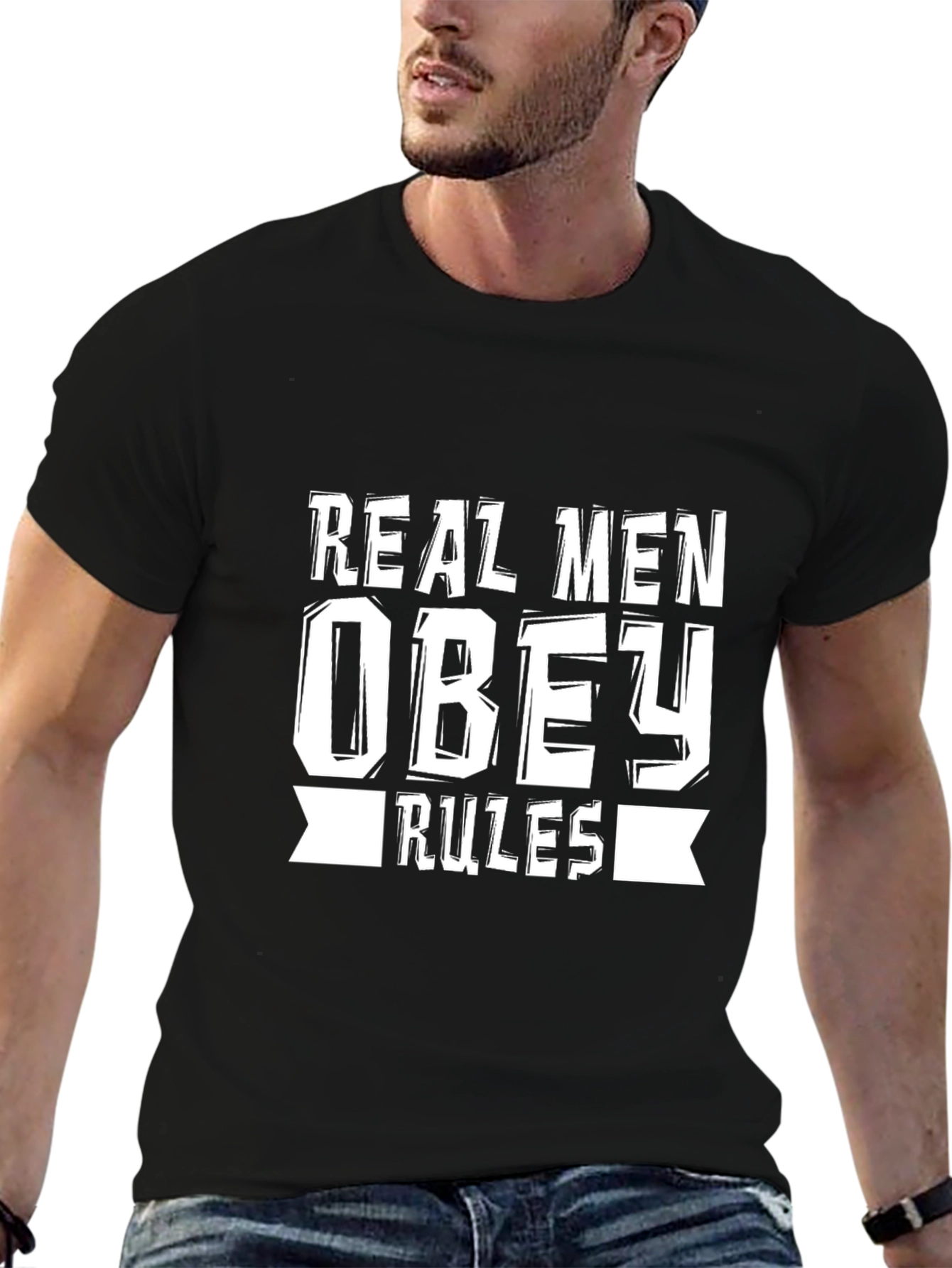 Real Men Obey Rules Graphic Tee - Black