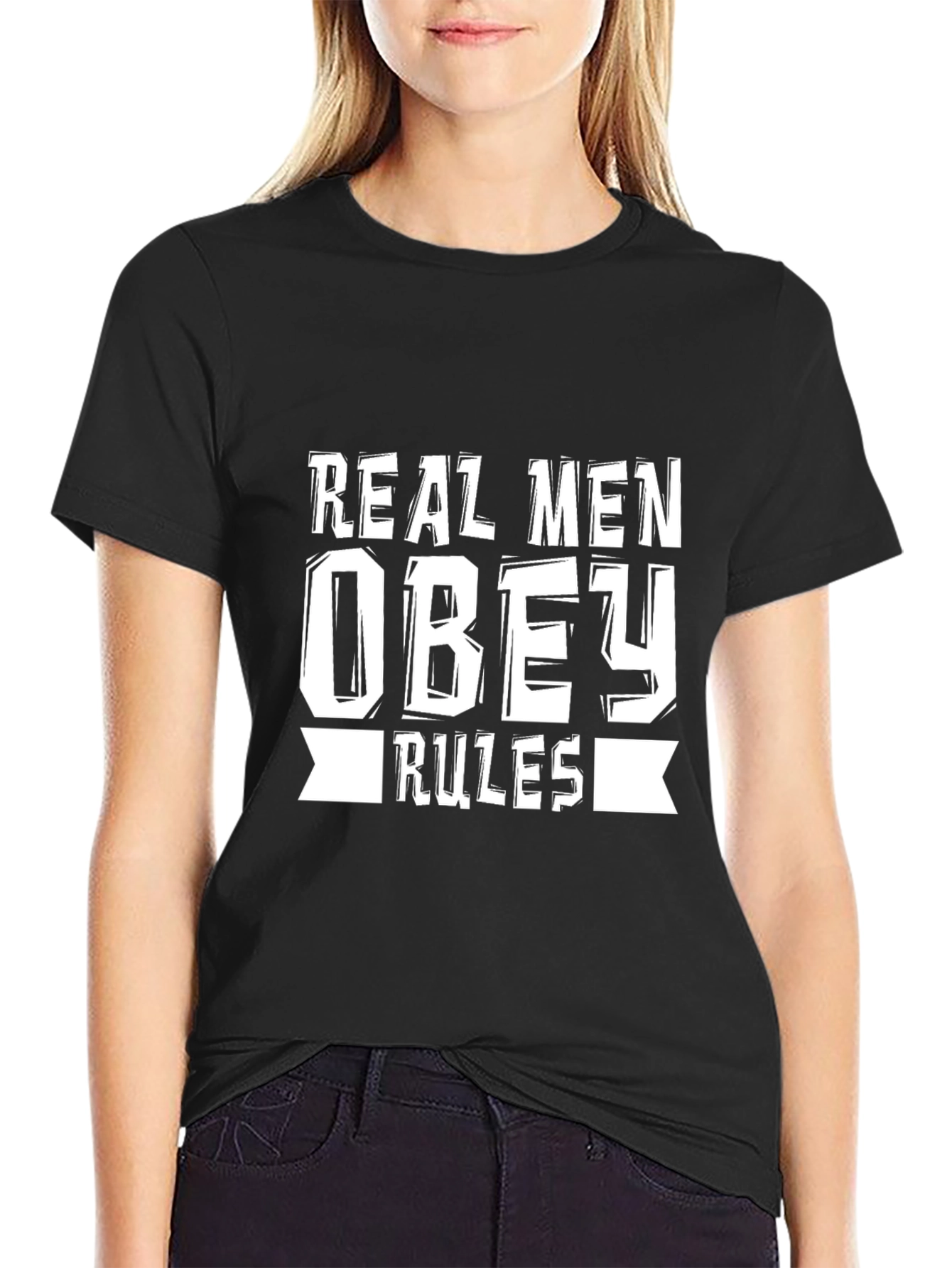 Real Men Obey Rules Graphic Tee - Black