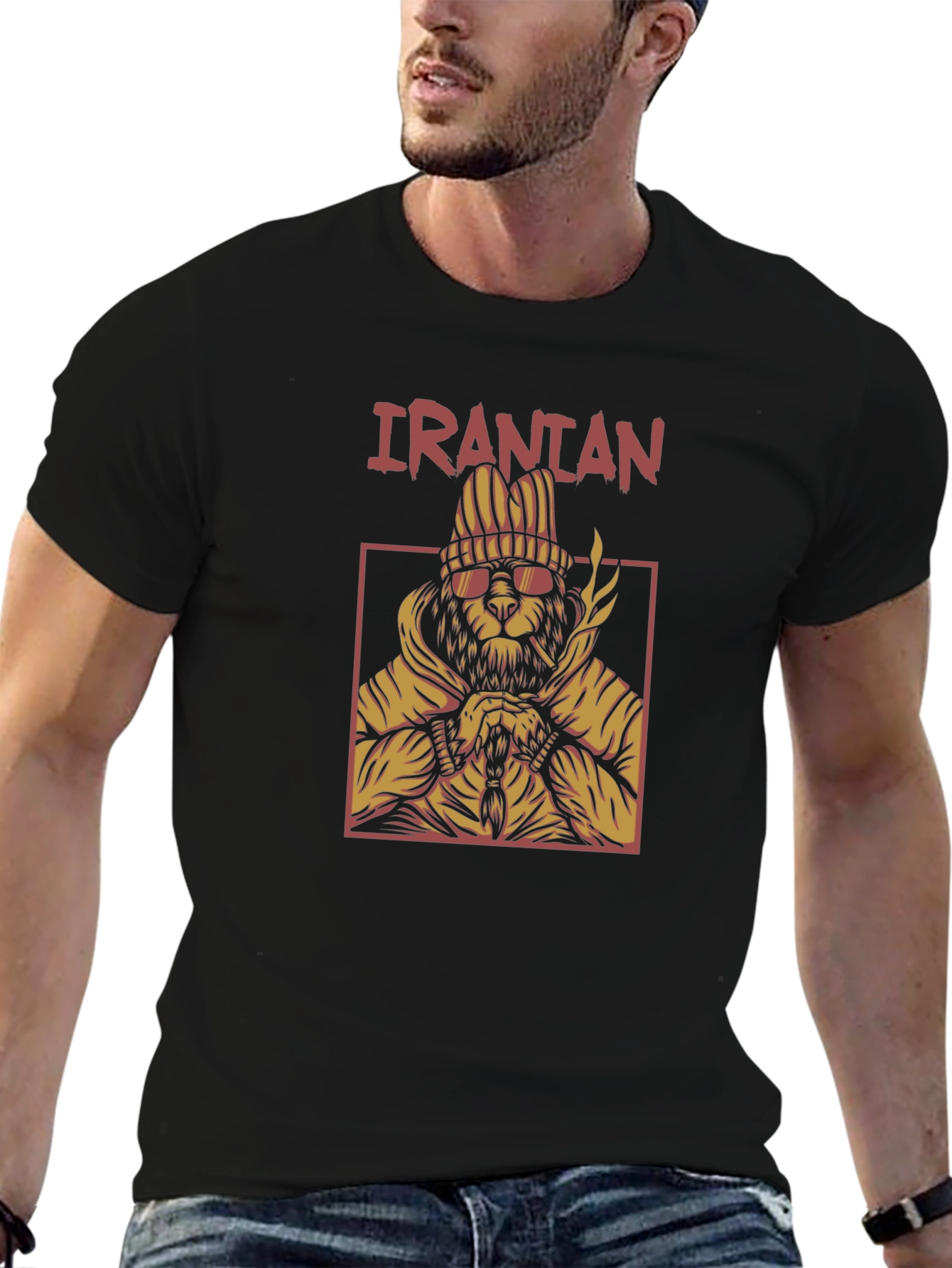 Iranian Lion Graphic Tee - Urban Style Black T-Shirt