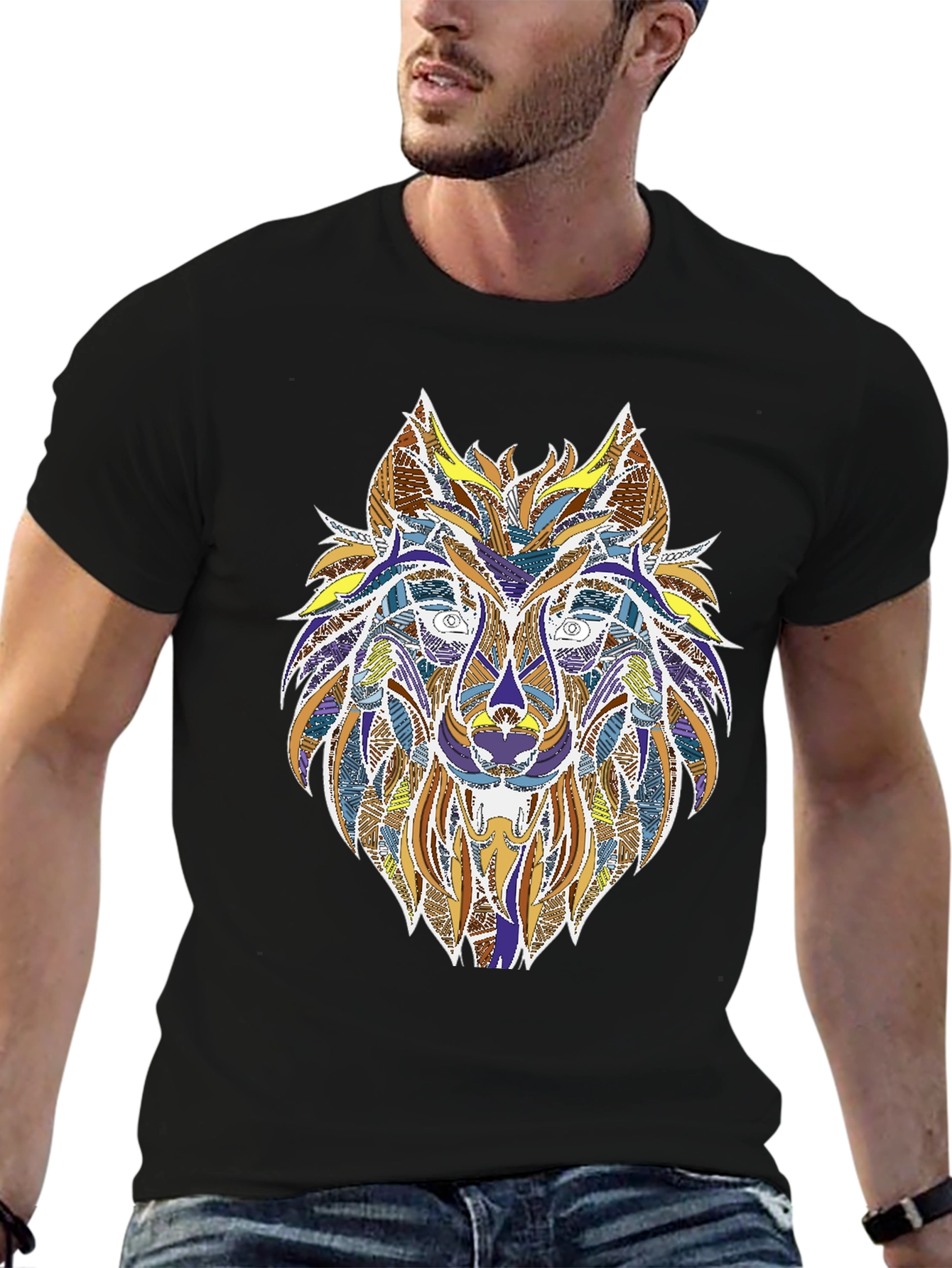 Wolf Graphic Print Tee - Stylish Mens T-Shirt