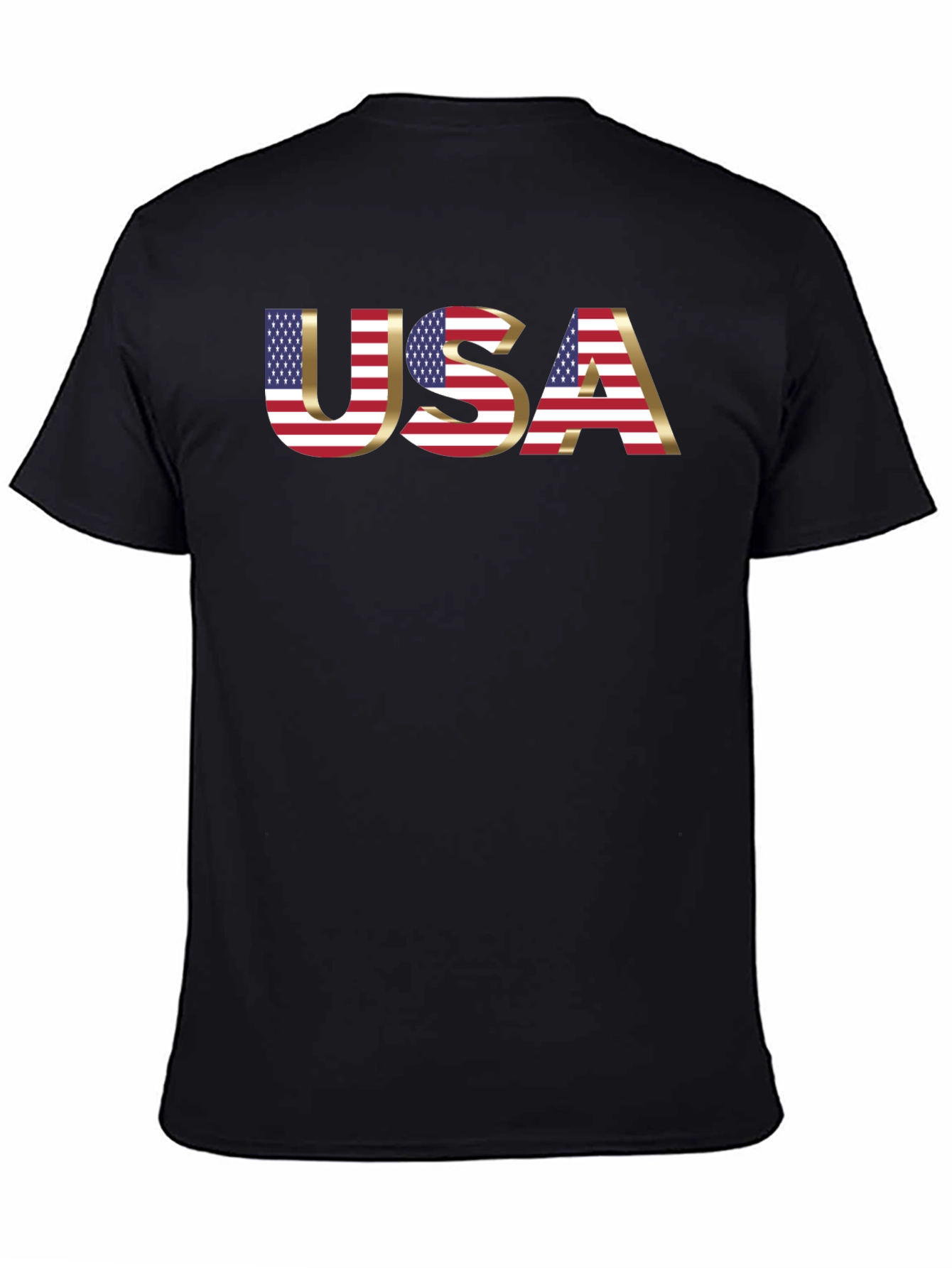 USA Flag Graphic Print Black T-Shirt