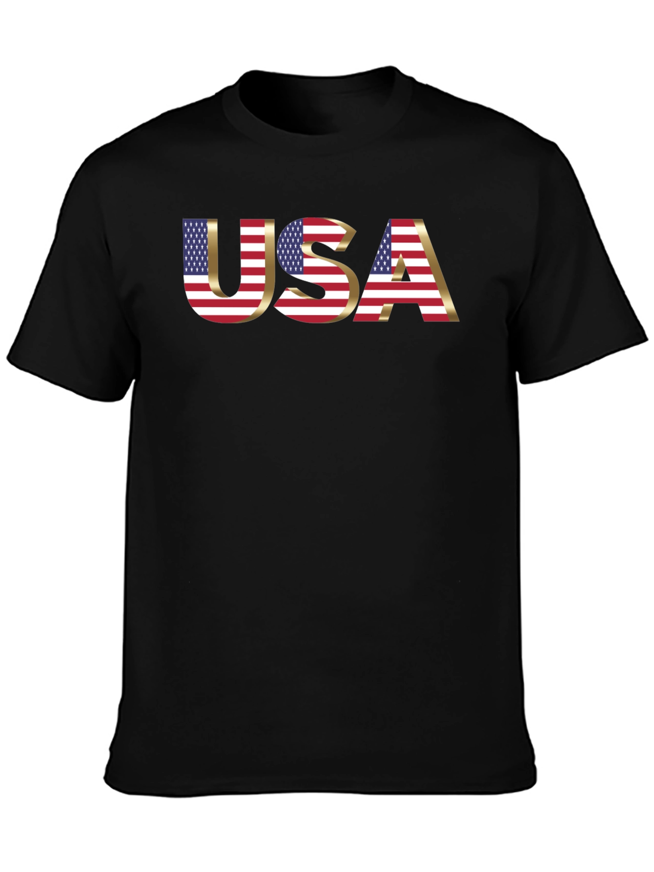 USA Flag Graphic Print Black T-Shirt