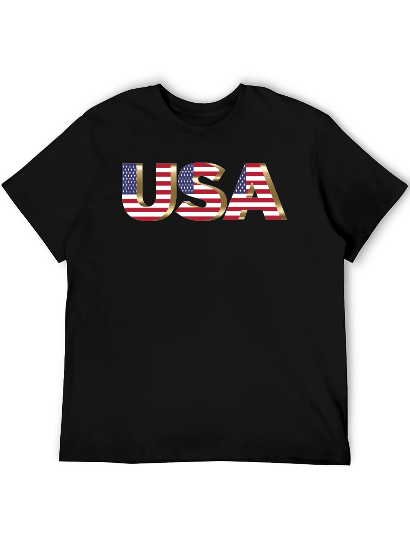 USA Flag Graphic Print Black T-Shirt