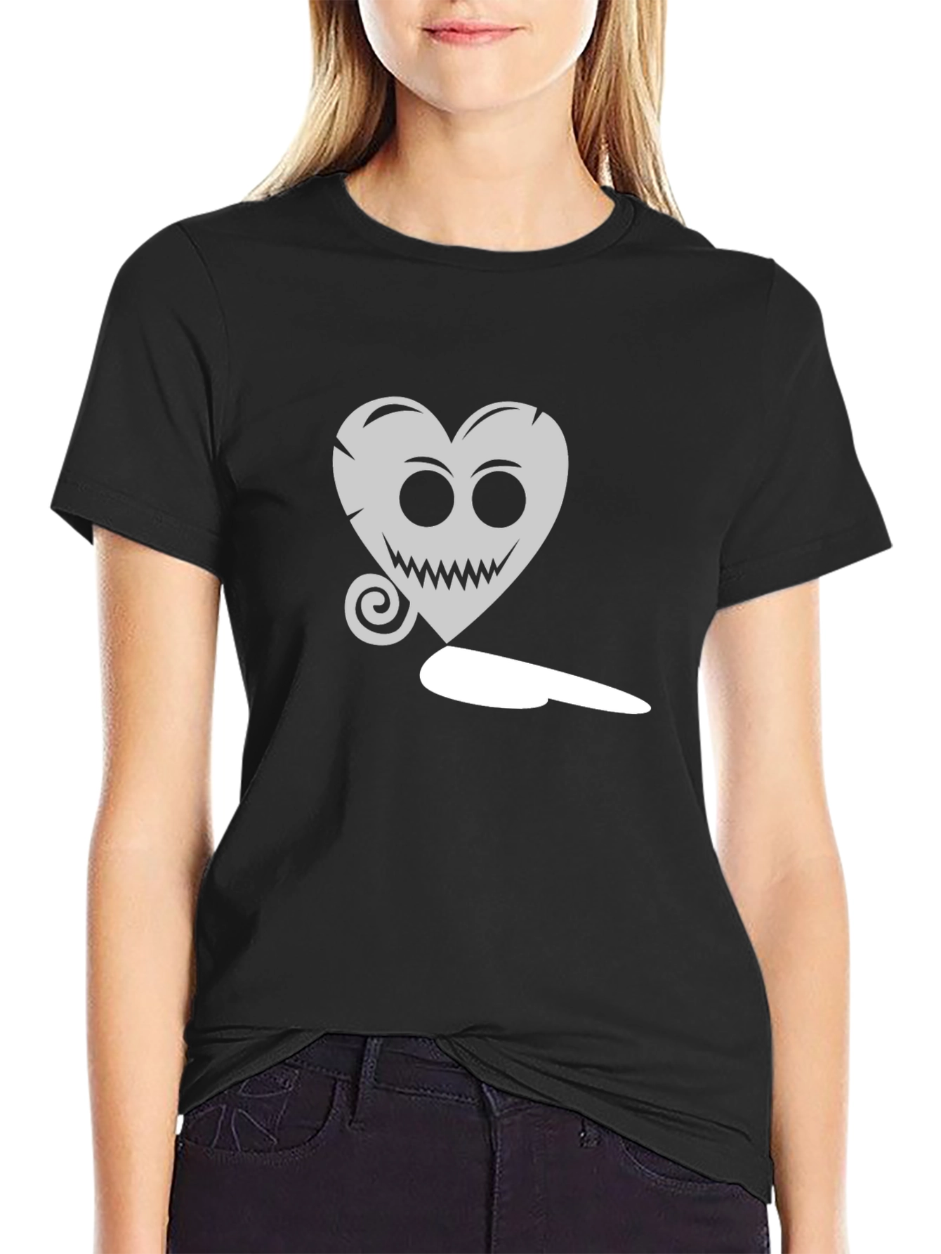 Creepy Heart & Dagger Graphic Black T-Shirt