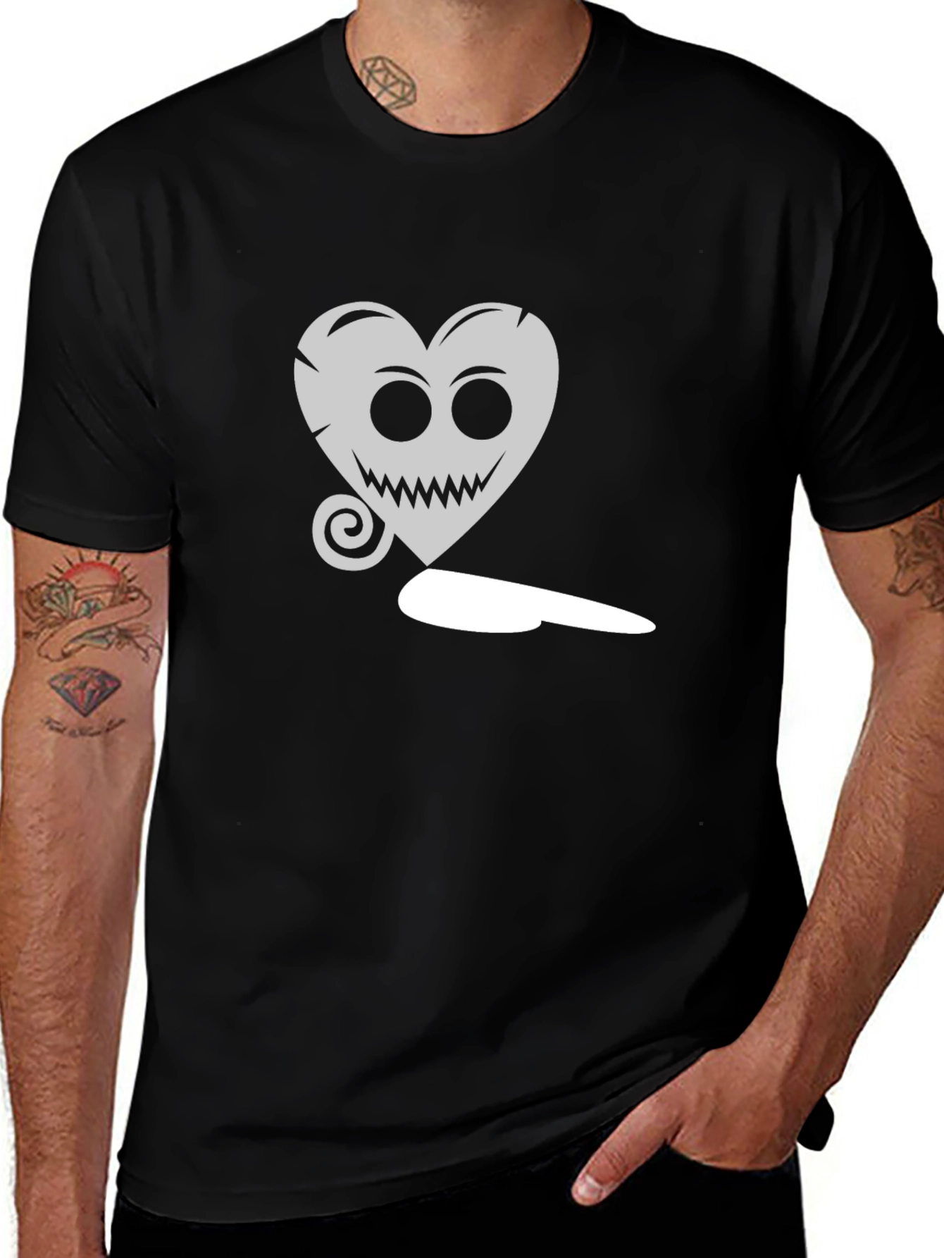 Creepy Heart & Dagger Graphic Black T-Shirt