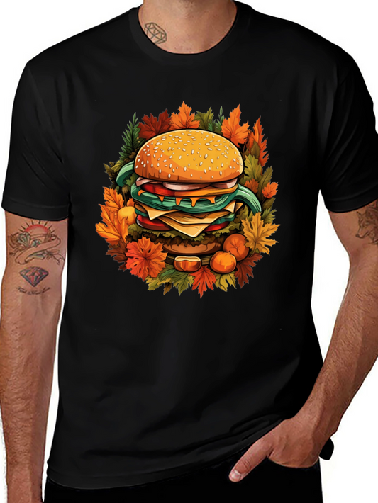 Burger Fall Graphic Tee - Black Cotton Casual Wear