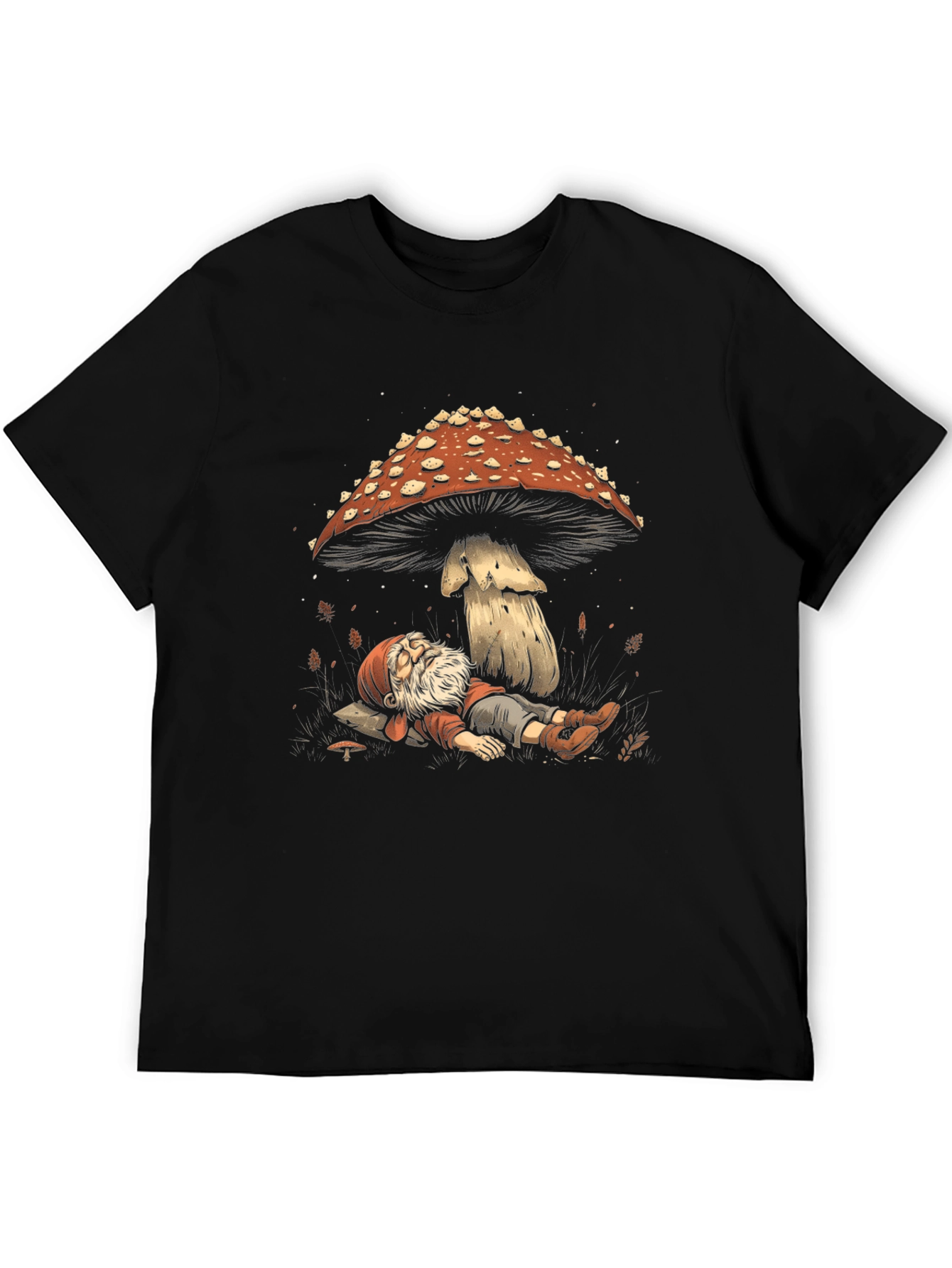 Mushroom Nap Black T-Shirt - Whimsical Design