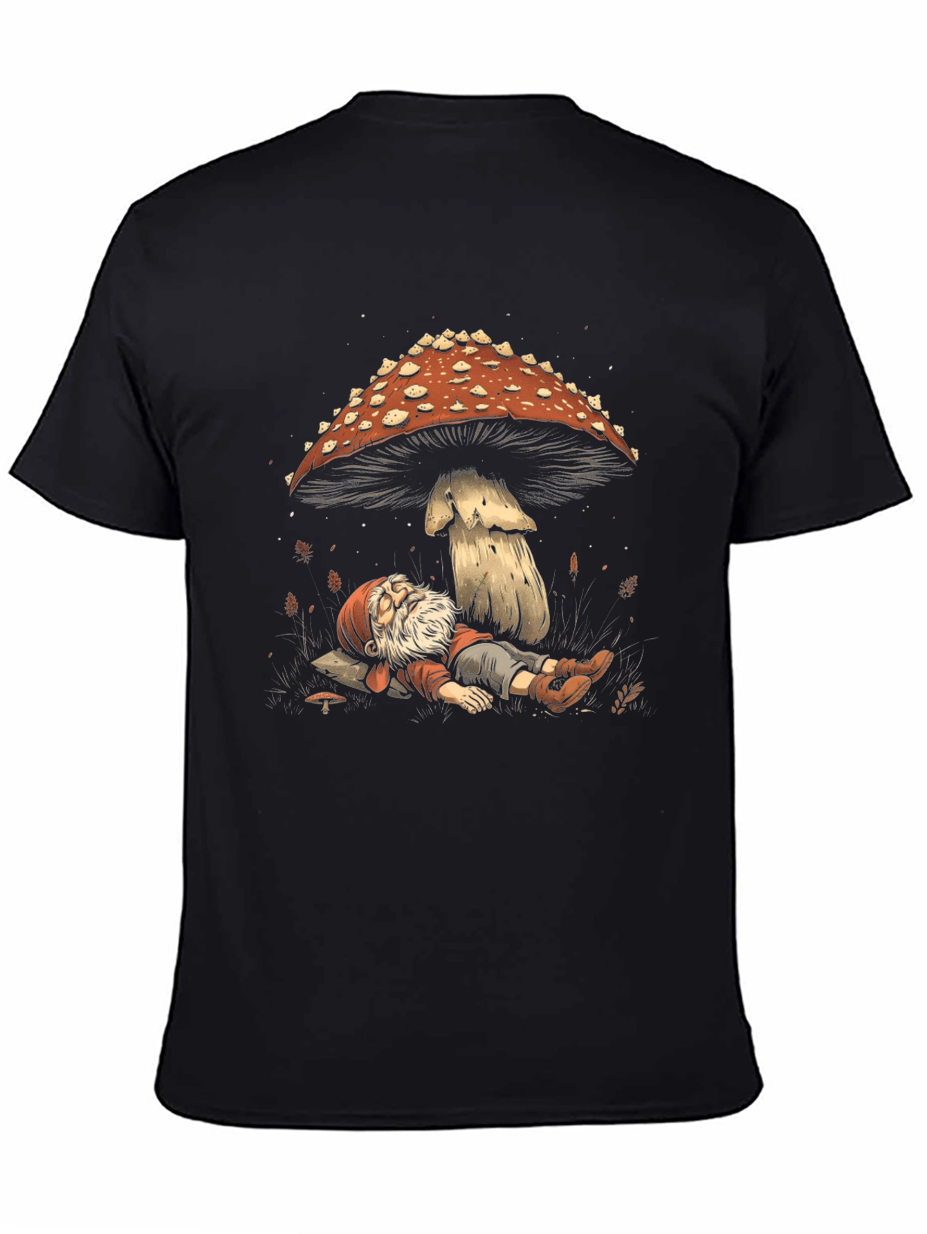 Mushroom Nap Black T-Shirt - Whimsical Design