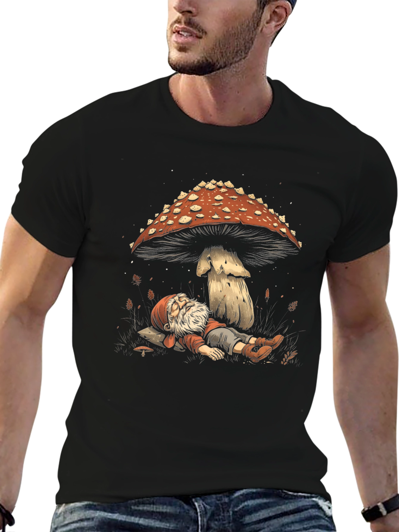 Mushroom Nap Black T-Shirt - Whimsical Design