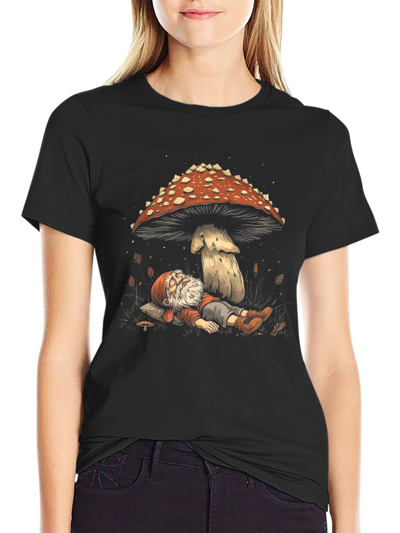 Mushroom Nap Black T-Shirt - Whimsical Design