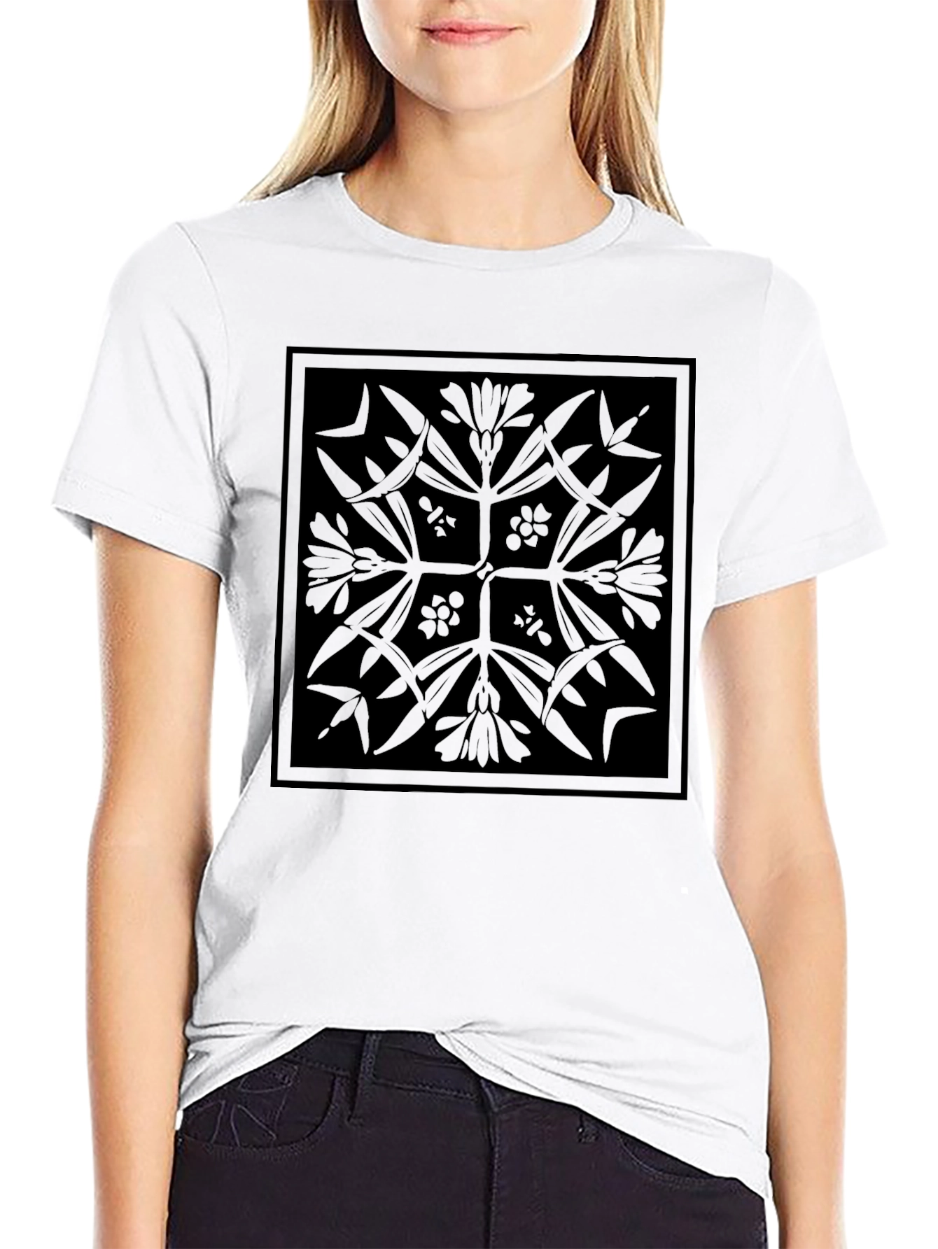 Floral Patterned Black T-Shirt