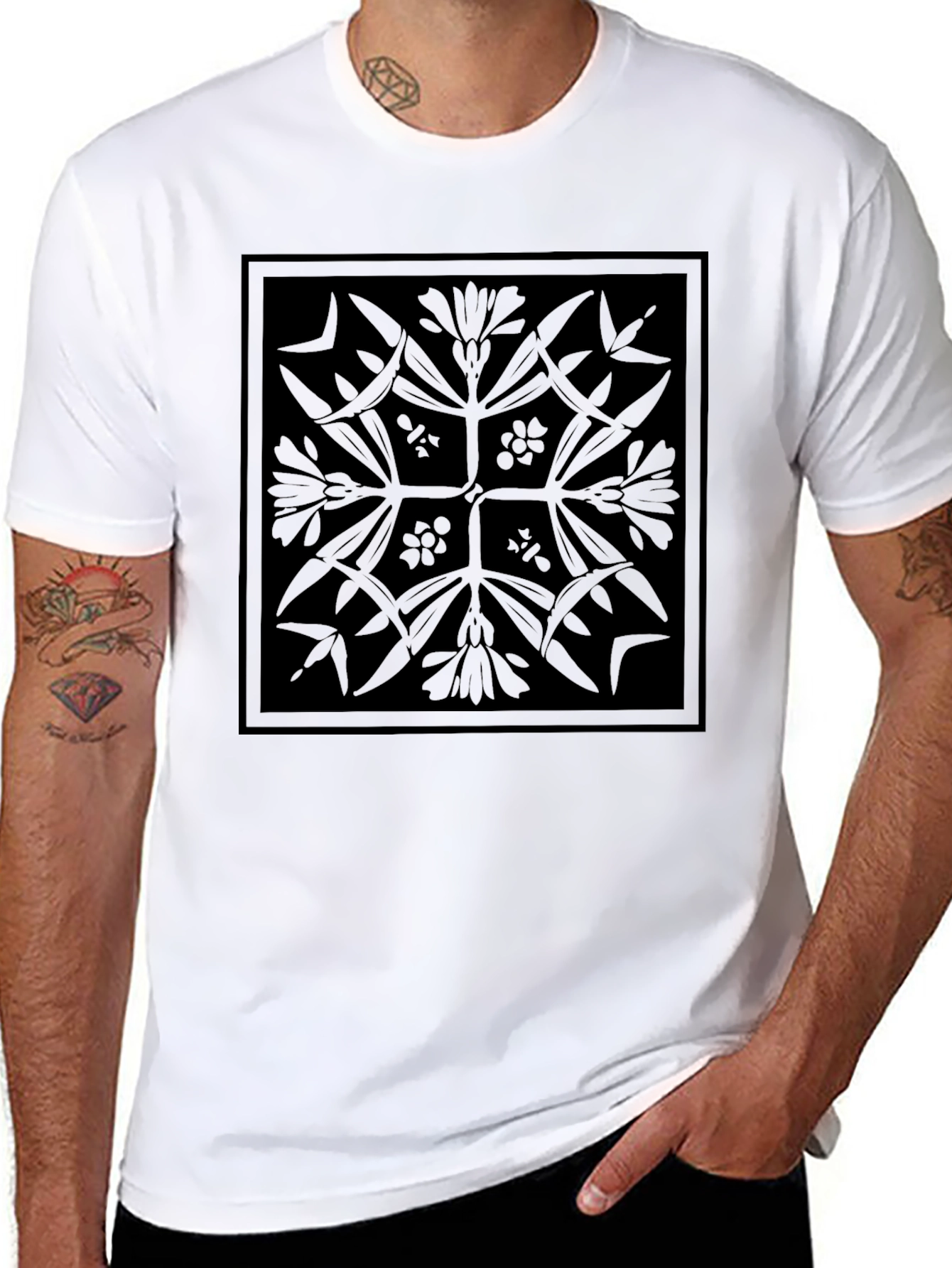 Floral Patterned Black T-Shirt