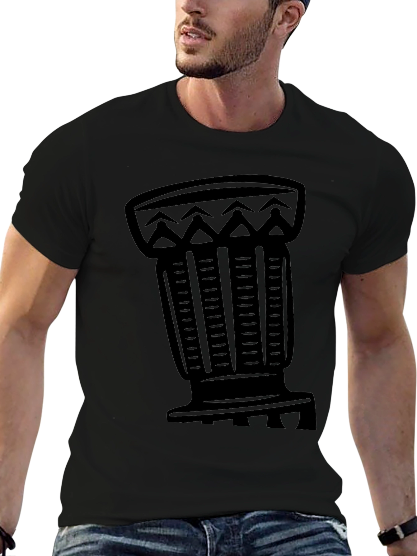 Tribal Drum Graphic Tee - Black