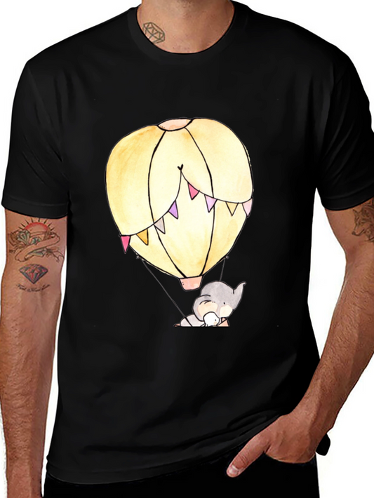 Elephant Hot Air Balloon Graphic Tee - Black