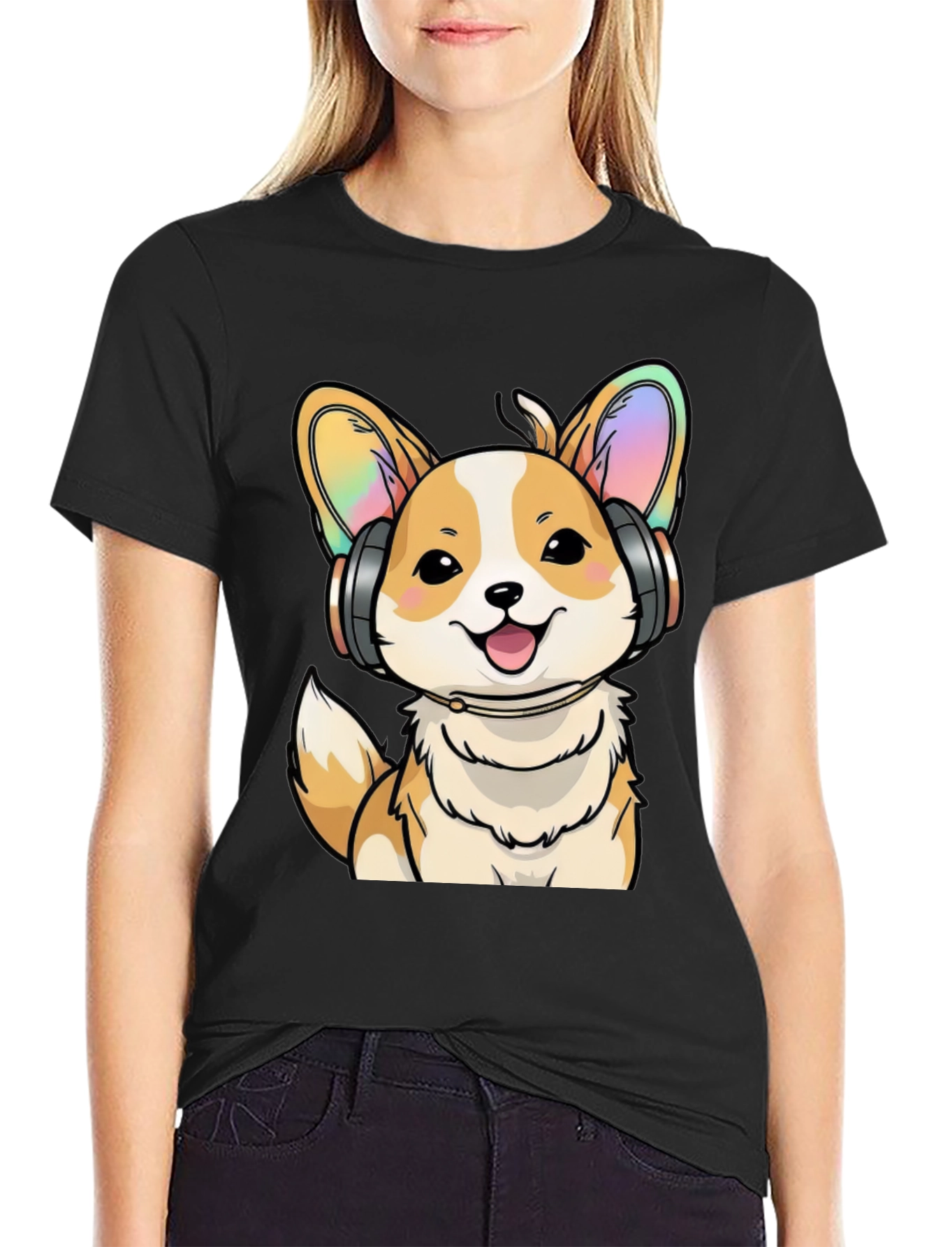 Corgi DJ Black T-Shirt
