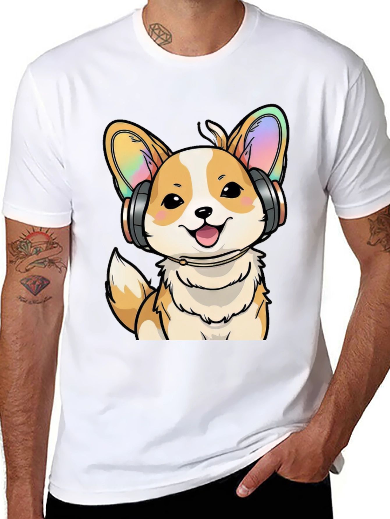 Corgi DJ Black T-Shirt