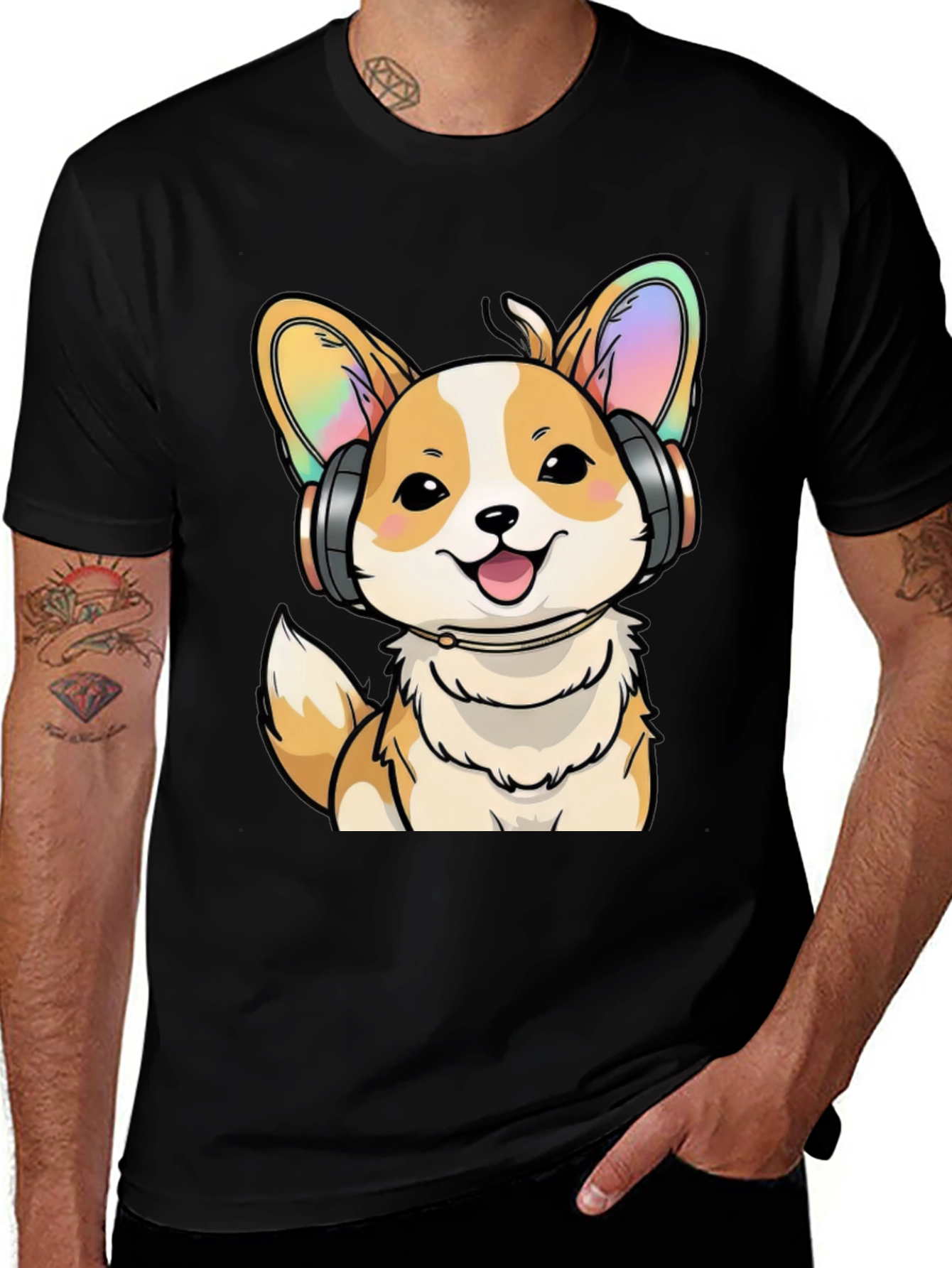 Corgi DJ Black T-Shirt