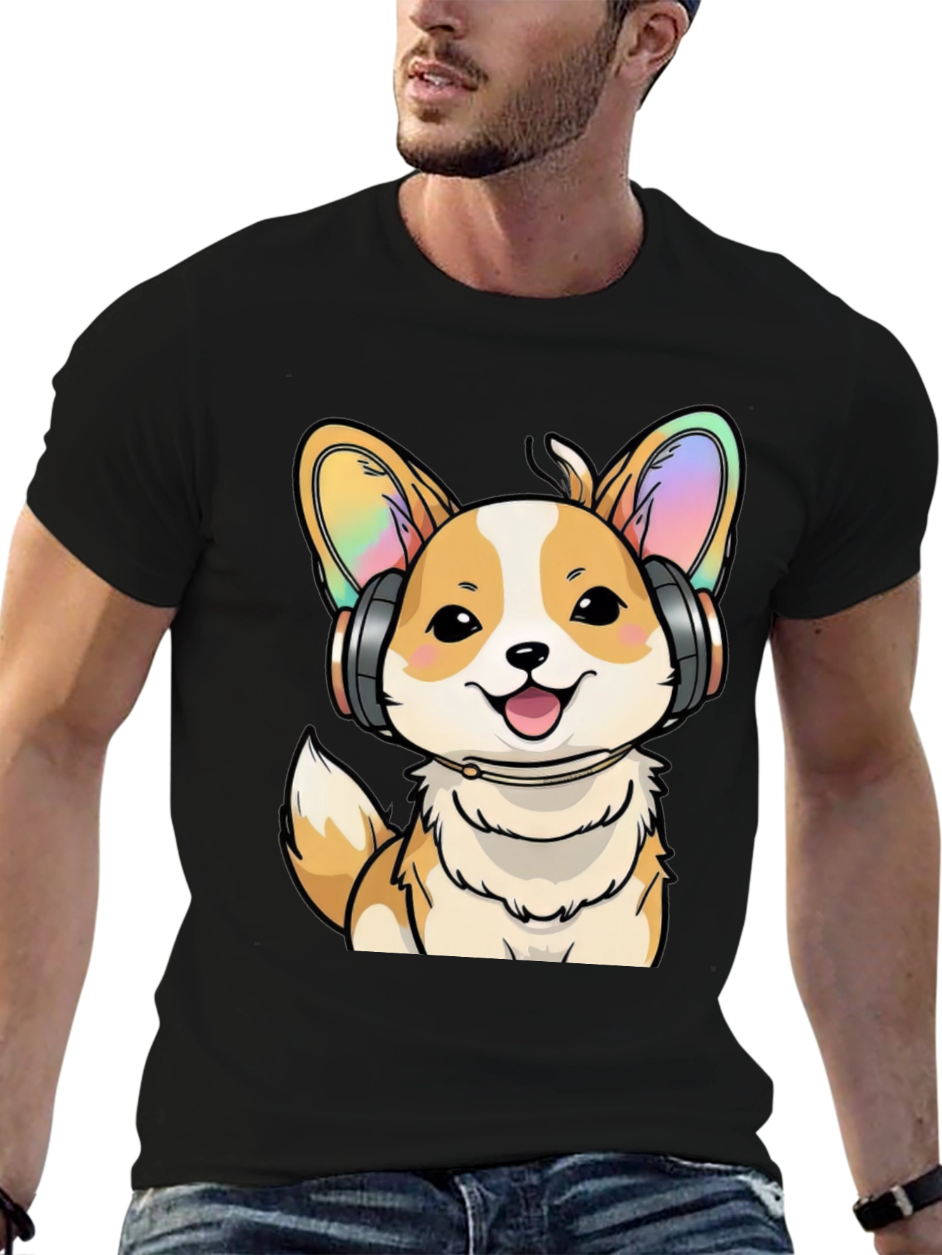 Corgi DJ Black T-Shirt