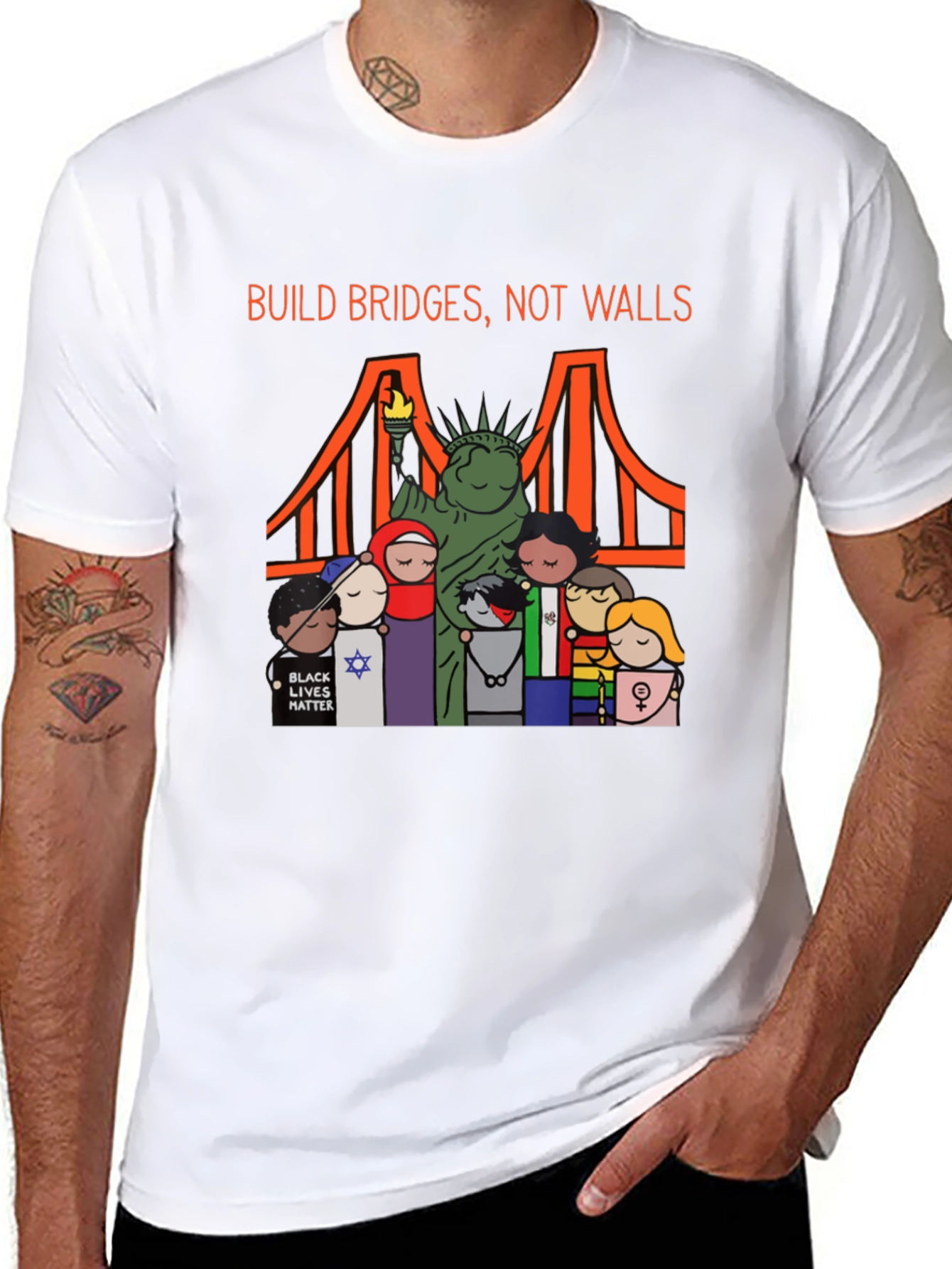 Build Bridges Not Walls Diversity Graphic Tee