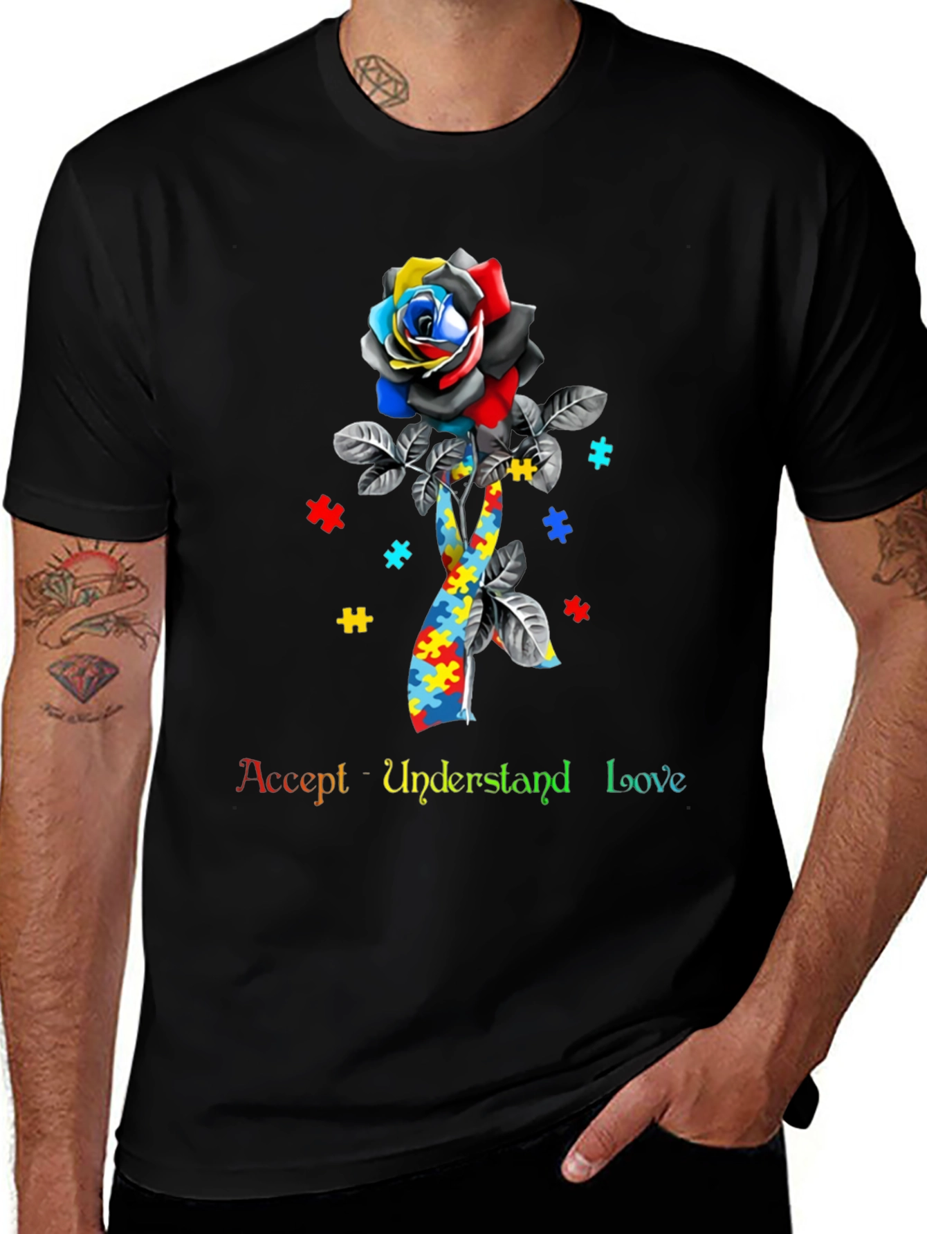 Autism Awareness Rose Puzzle Piece T-Shirt
