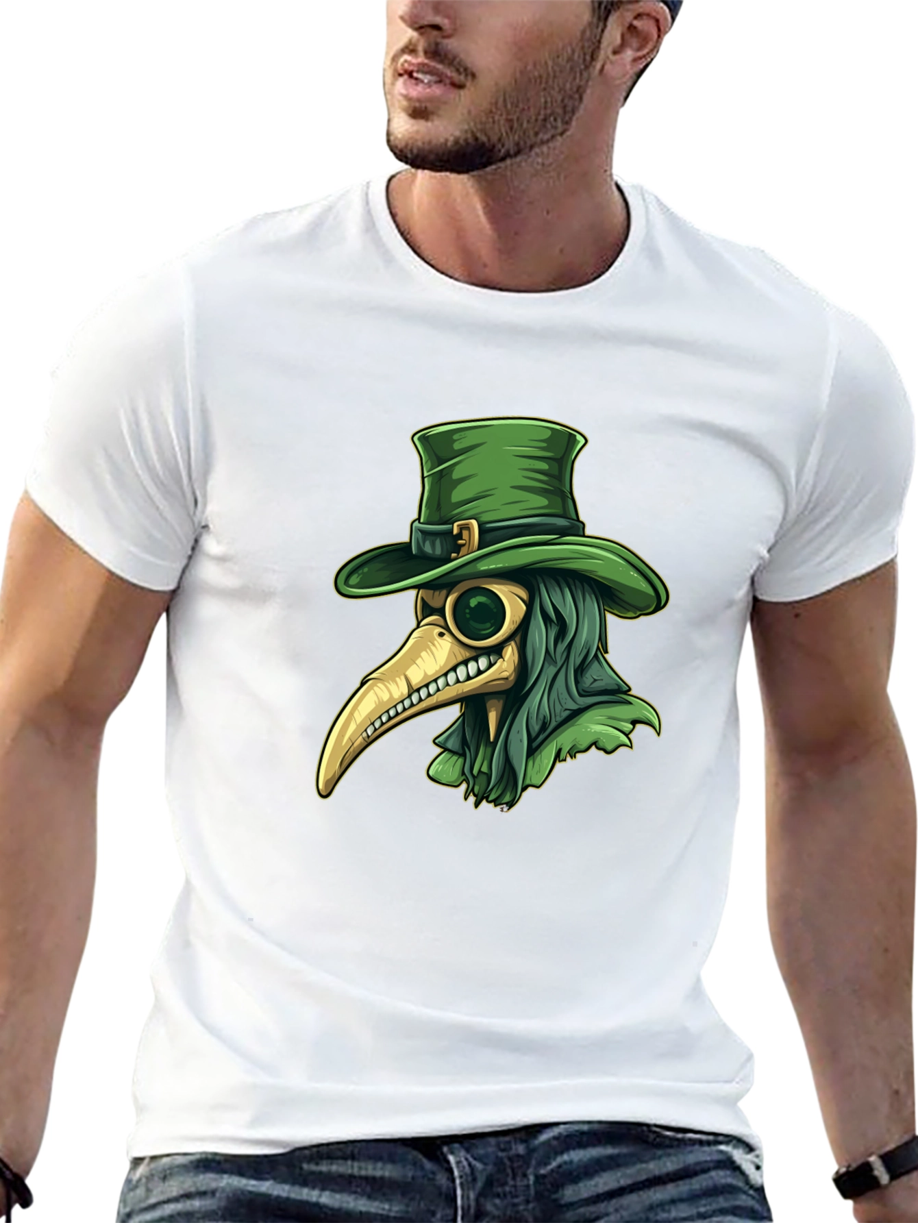 Plague Doctor Leprechaun Graphic Tee - Black Cotton