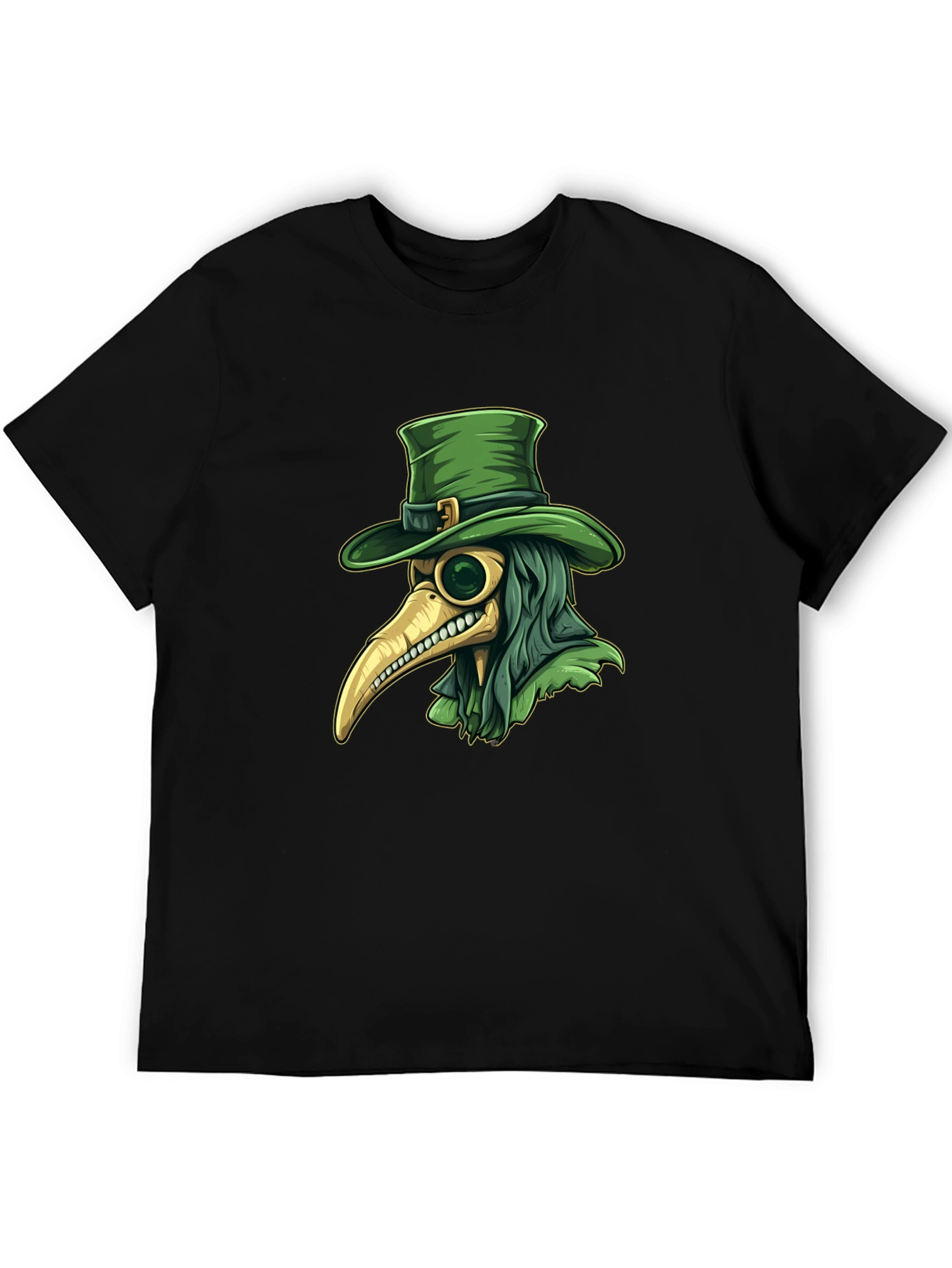 Plague Doctor Leprechaun Graphic Tee - Black Cotton