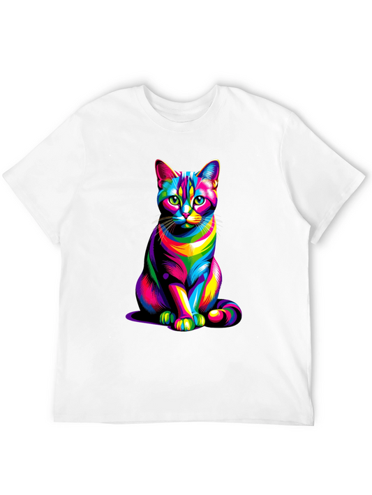 Colorful Cat Graphic Tee - Black