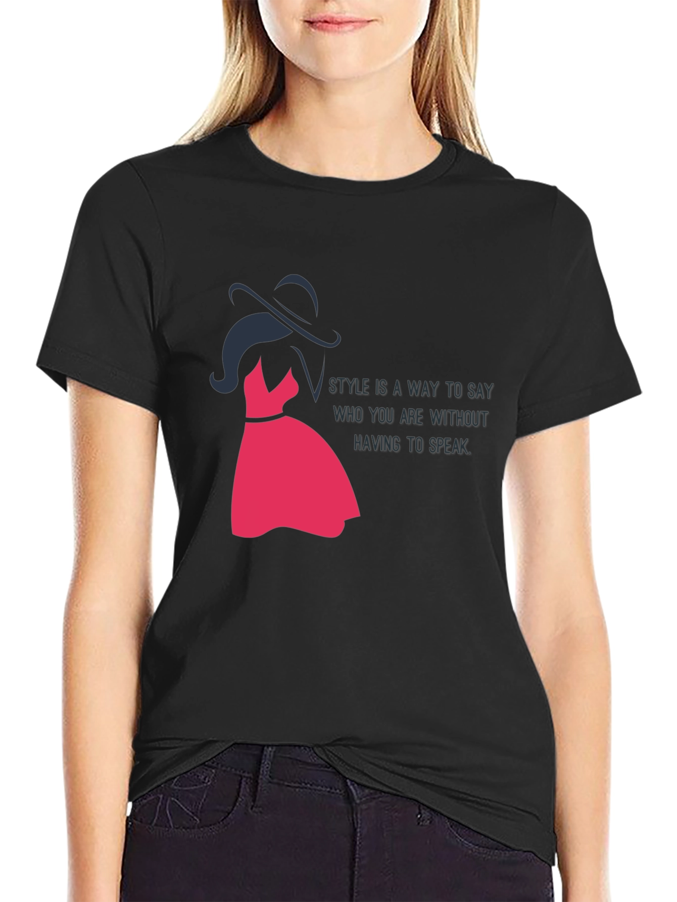 Stylish Black T-Shirt with Fashion Illustration