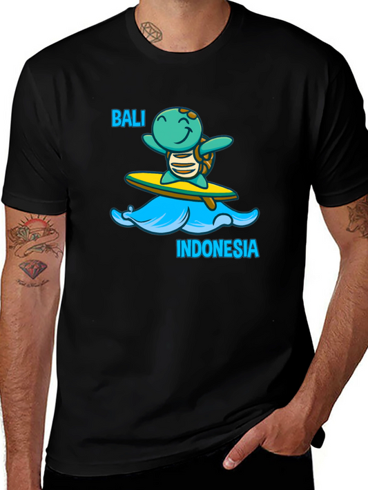 Bali Indonesia Turtle Surfboard Black T-Shirt